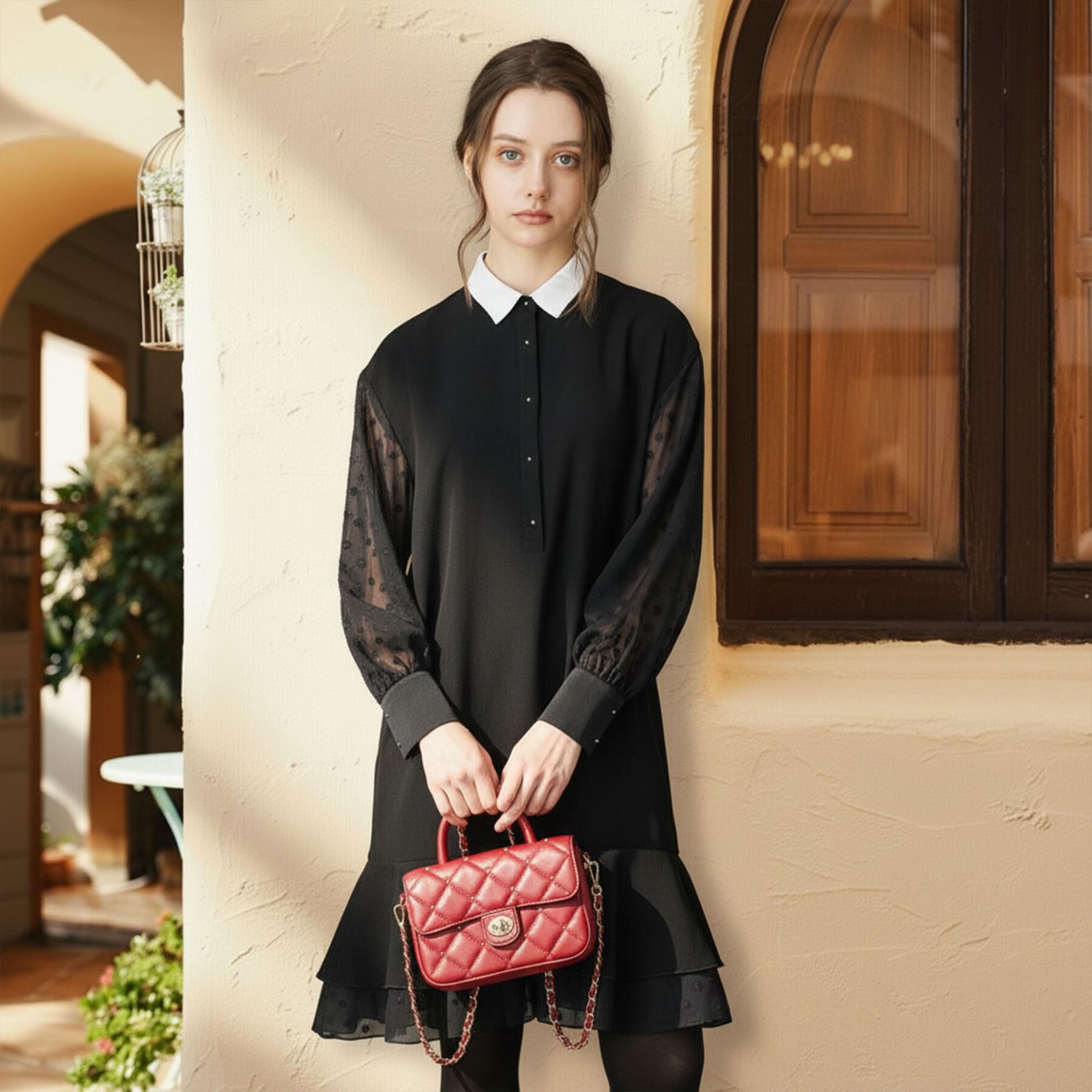 DRESSTERIOR「【otonaMUSE 11月号掲載】ダブルクロスボリュームスリーブミニワンピース」|ワンピース|ブラック(019)