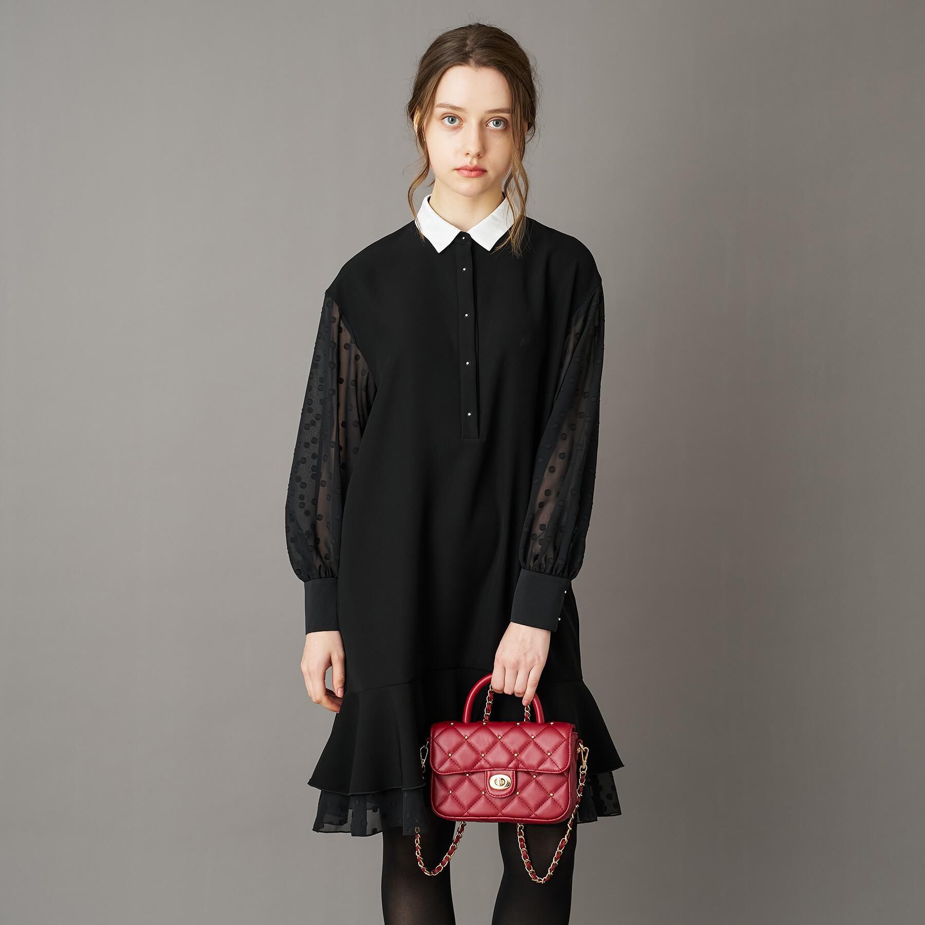 DRESSTERIOR「【otonaMUSE 11月号掲載】ダブルクロスボリュームスリーブミニワンピース」|ワンピース|