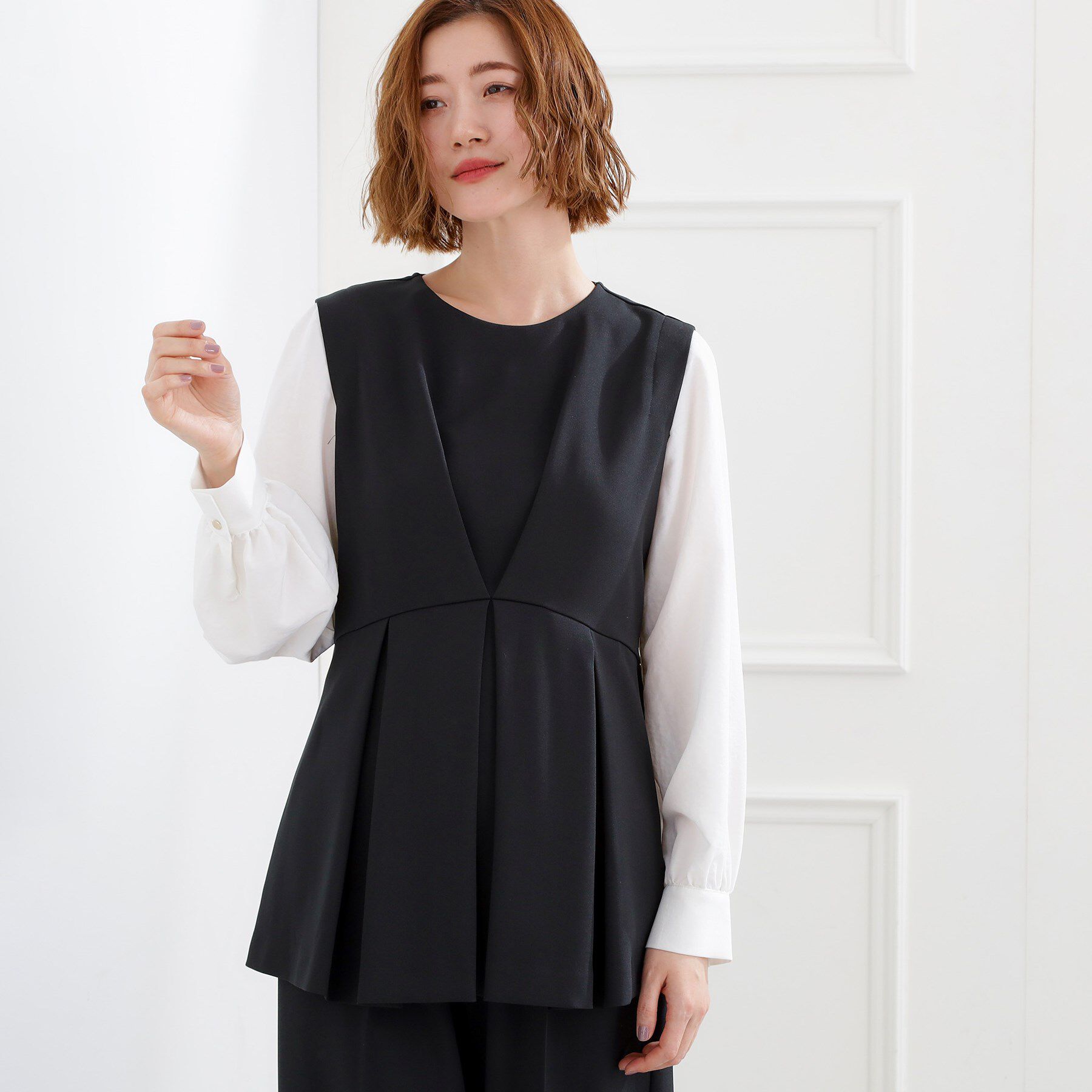 grove「【マシンウォッシュ/防シワ】袖ドッキングペプラムブラウス【着回しカセット】」|シャツ・ブラウス|