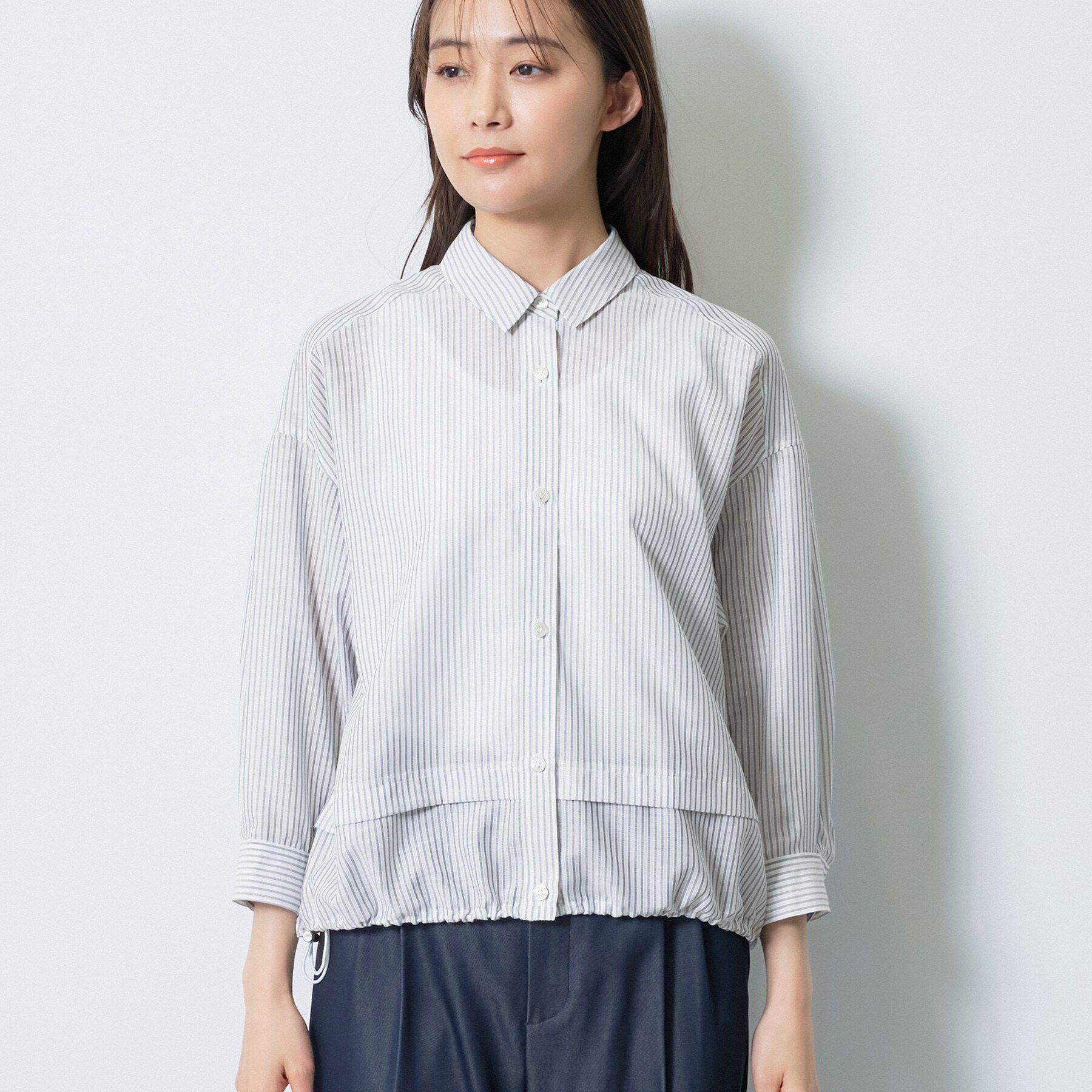 INDIVI「【洗える／2WAY】ドロスト付 シアーシャンブレーシャツ」|シャツ・ブラウス|