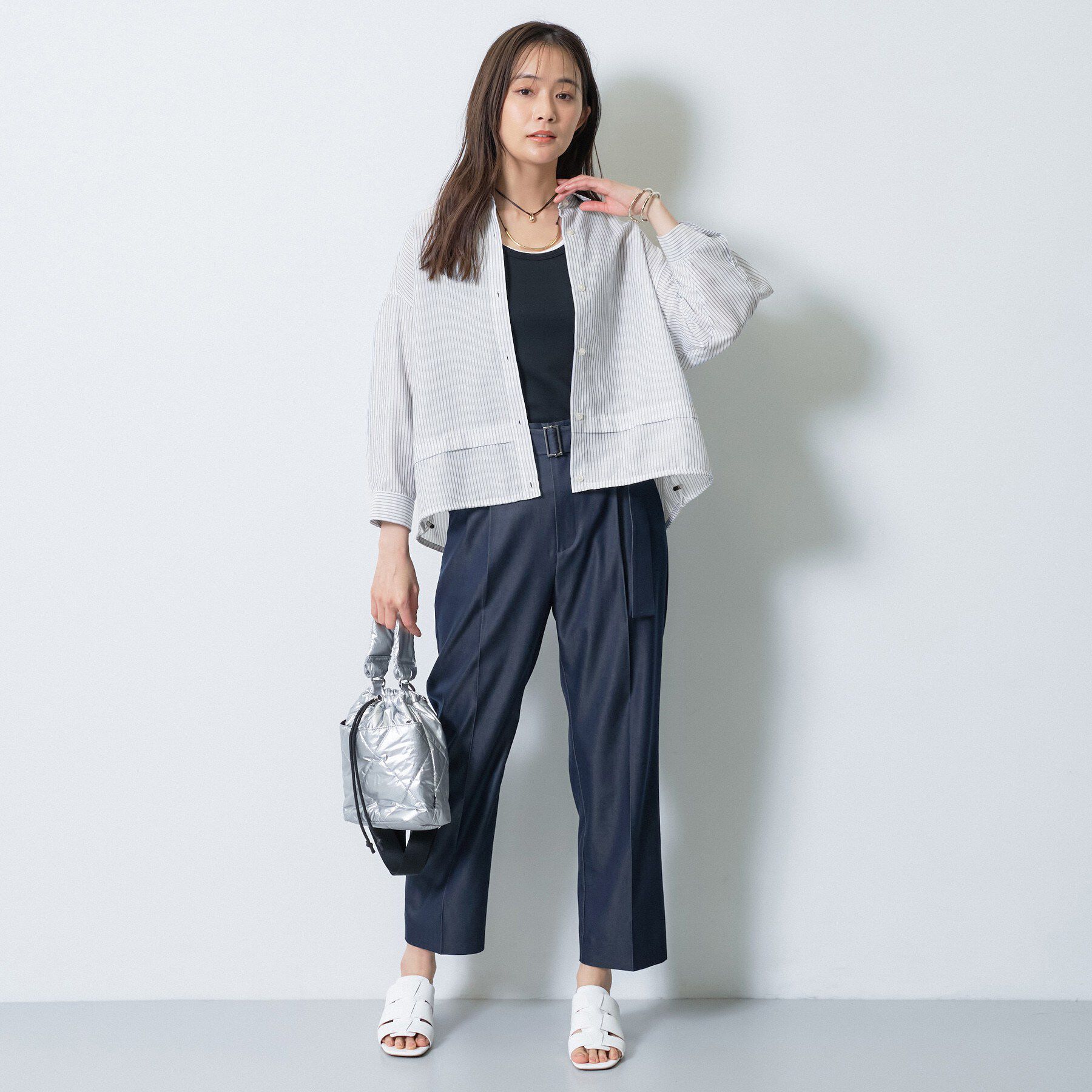 INDIVI「【洗える／2WAY】ドロスト付 シアーシャンブレーシャツ」|シャツ・ブラウス|