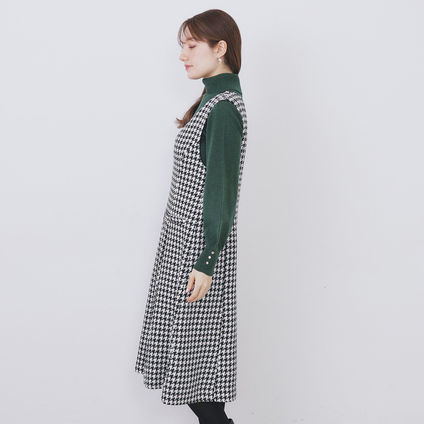 index「ラメスパンコール千鳥柄ジャンスカ【洗濯機OK/イージーアイロン】」|ワンピース|