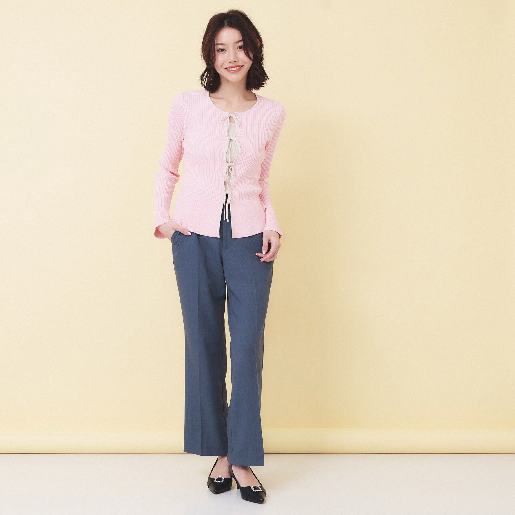 index「前後2wayラメトリムリボンカーディガン【洗濯機OK】」|カーディガン|