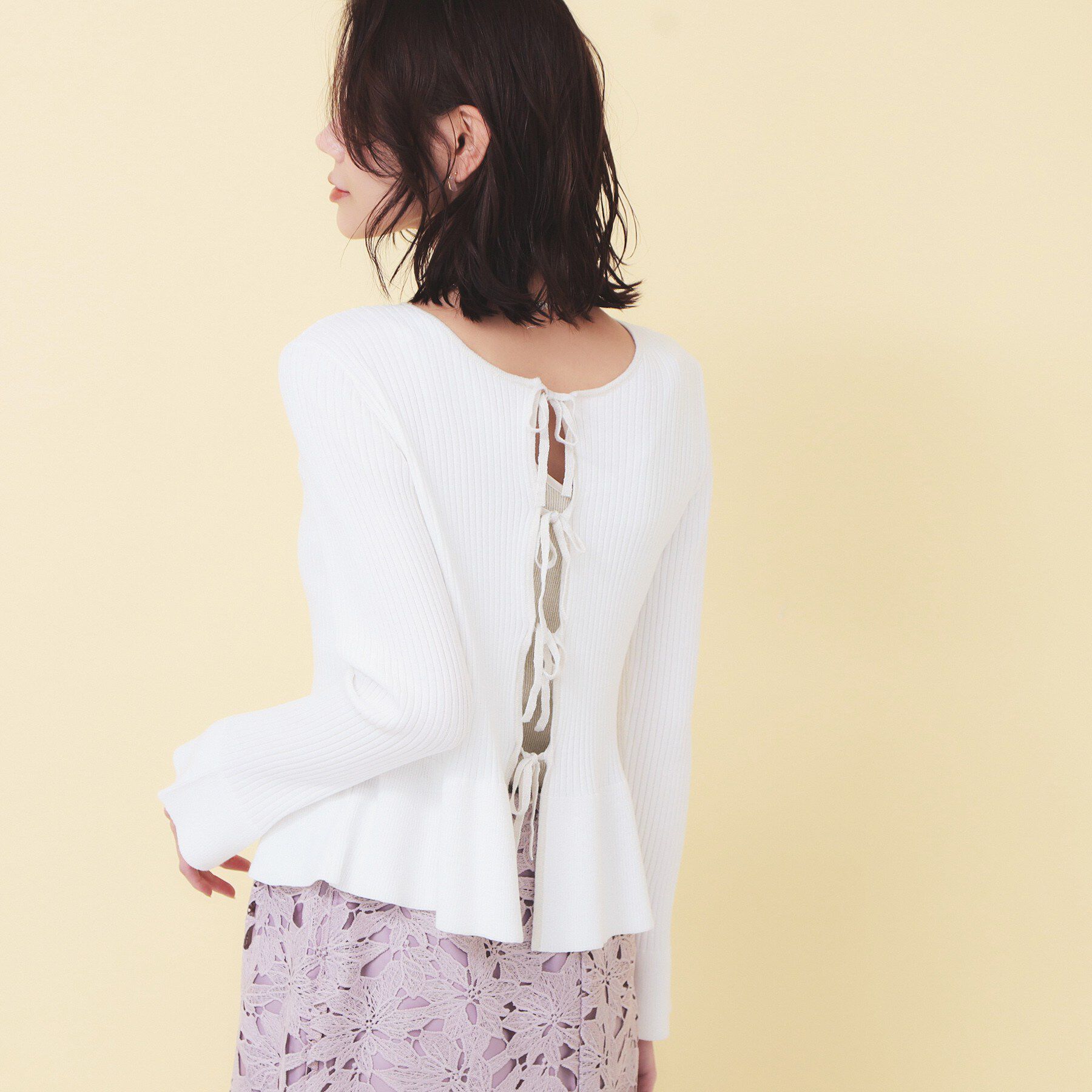 index「前後2wayラメトリムリボンカーディガン【洗濯機OK】」|カーディガン|