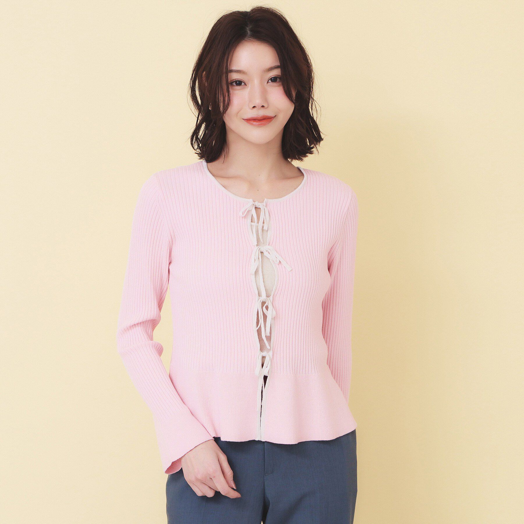 index「前後2wayラメトリムリボンカーディガン【洗濯機OK】」|カーディガン|