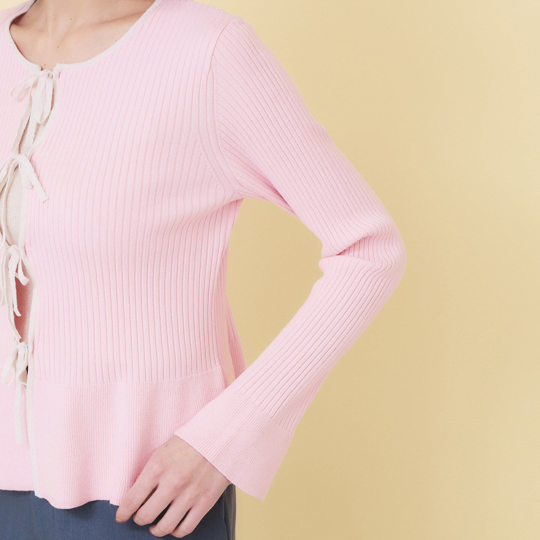 index「前後2wayラメトリムリボンカーディガン【洗濯機OK】」|カーディガン|