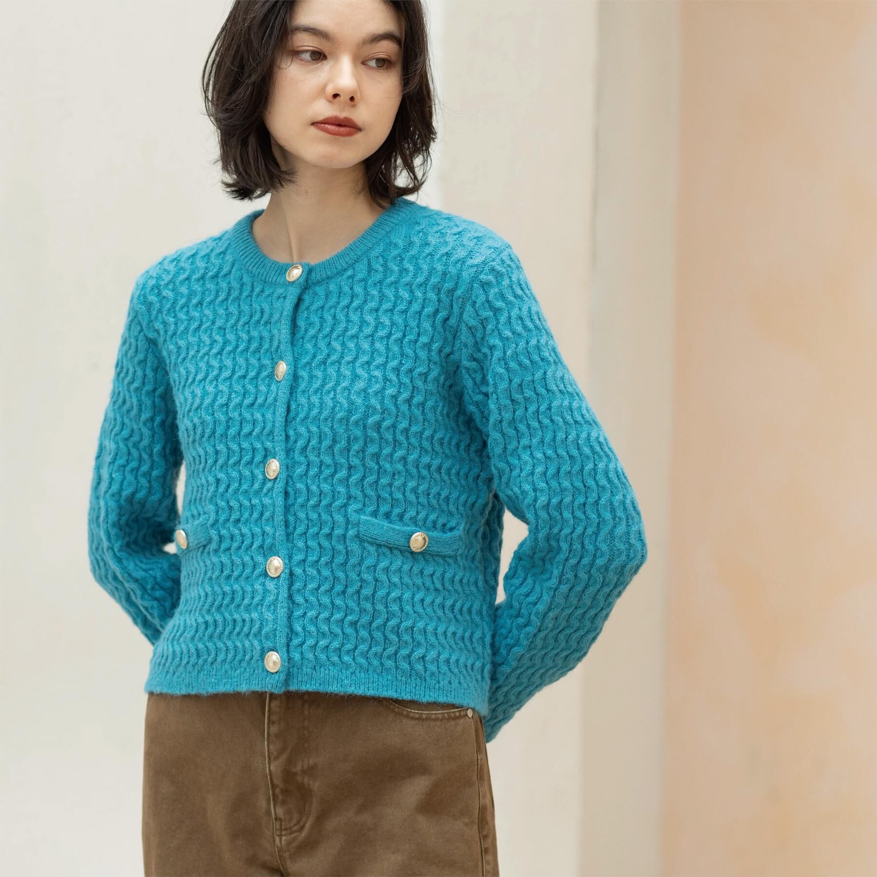 OPAQUE.CLIP「モヘヤタッチケーブル金ボタンカーディガン【洗濯機OK】」|カーディガン|