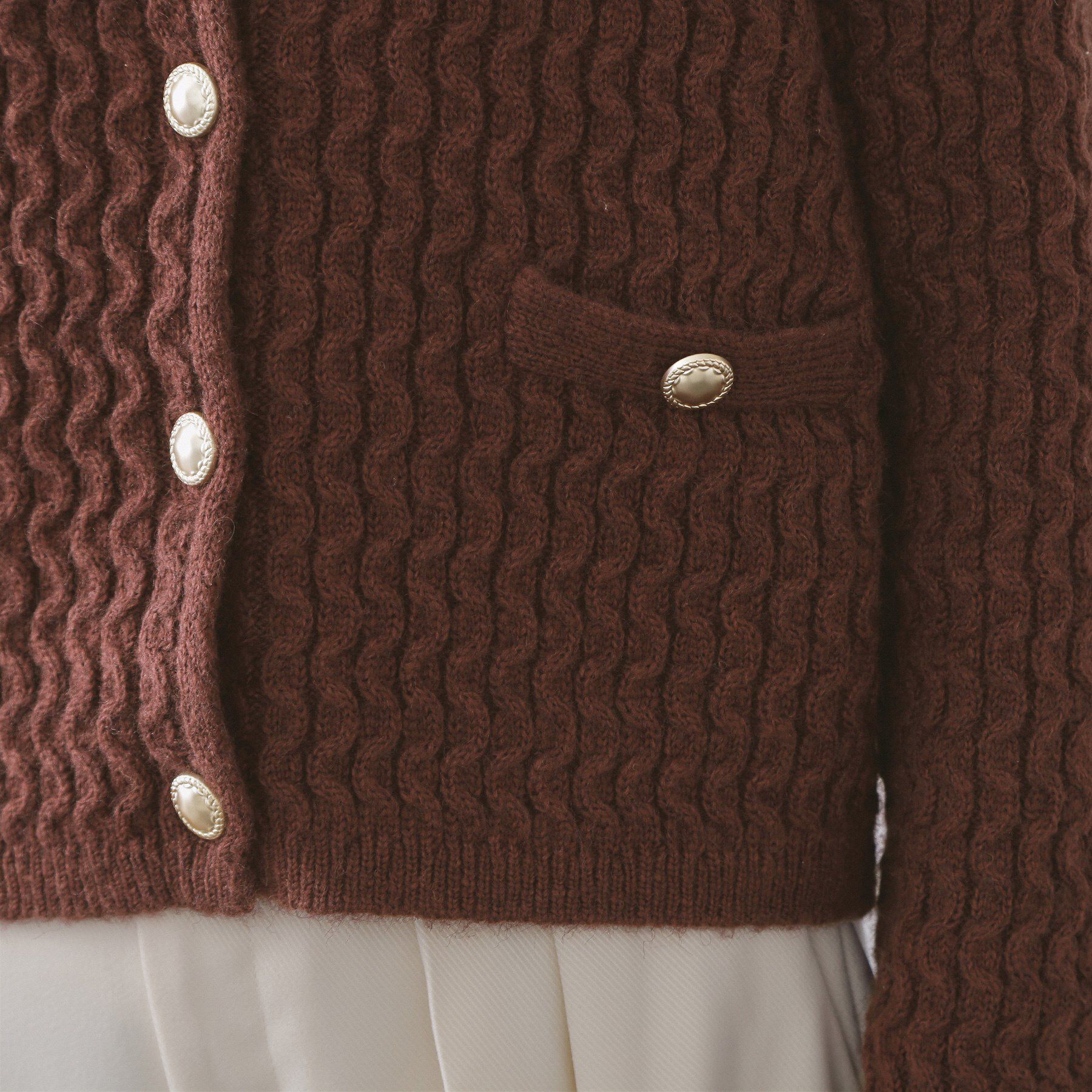 OPAQUE.CLIP「モヘヤタッチケーブル金ボタンカーディガン【洗濯機OK】」|カーディガン|