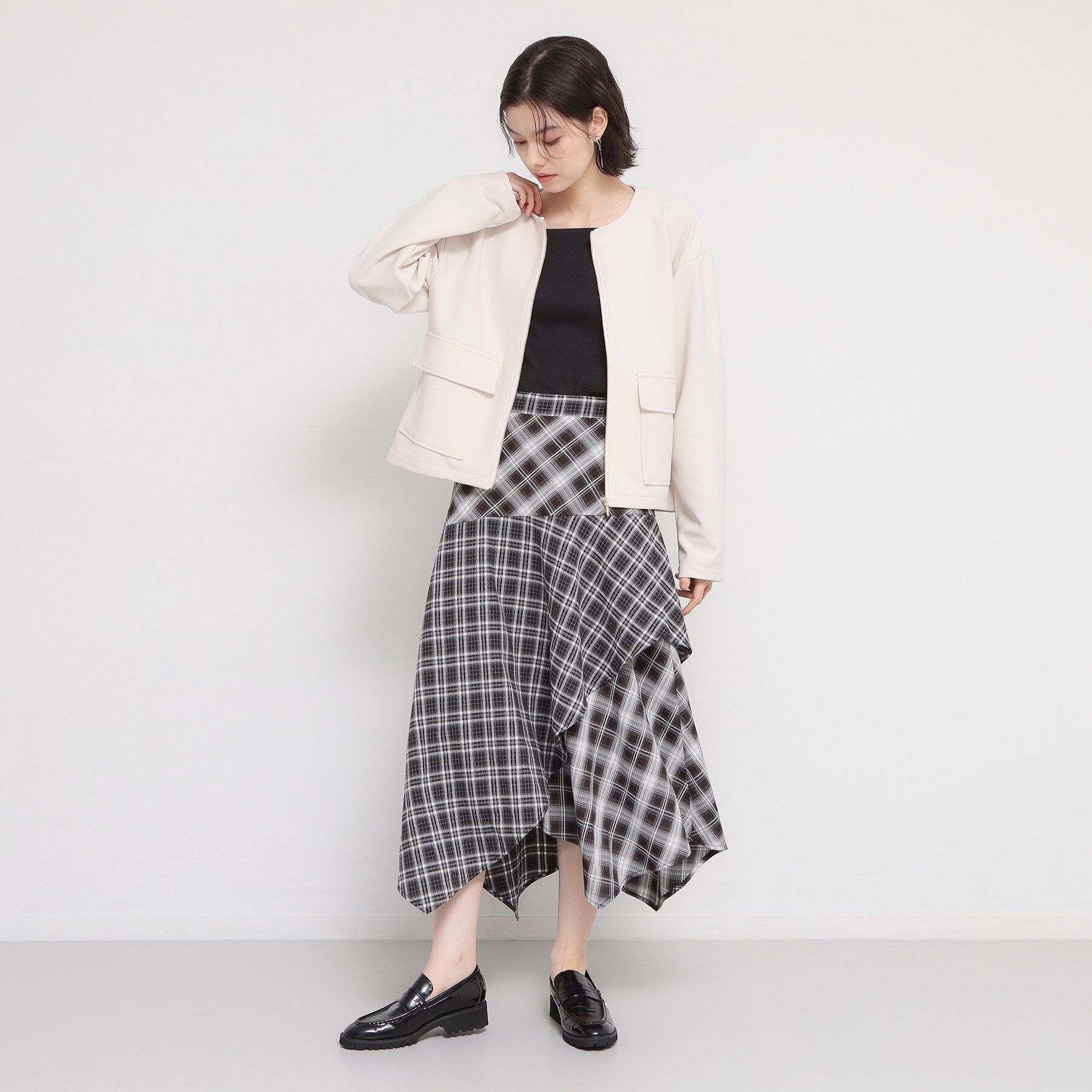 THE SHOP TK「チェックアシンメトリースカート」|スカート|