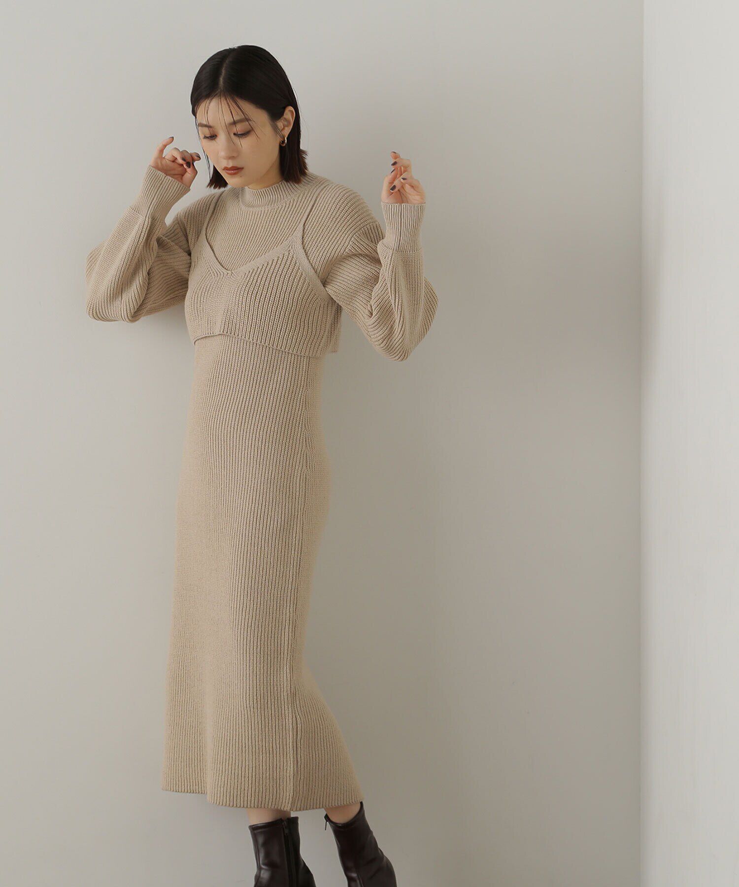  「コンパクトビスチェニットワンピース」|ワンピース|