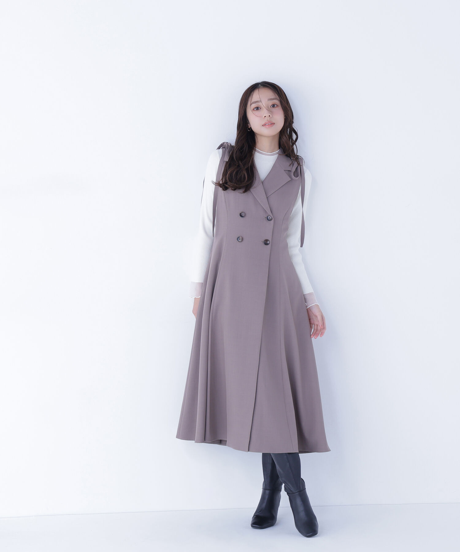  「2wayショルダーリボンジャンスカ」|ワンピース|ベージュ