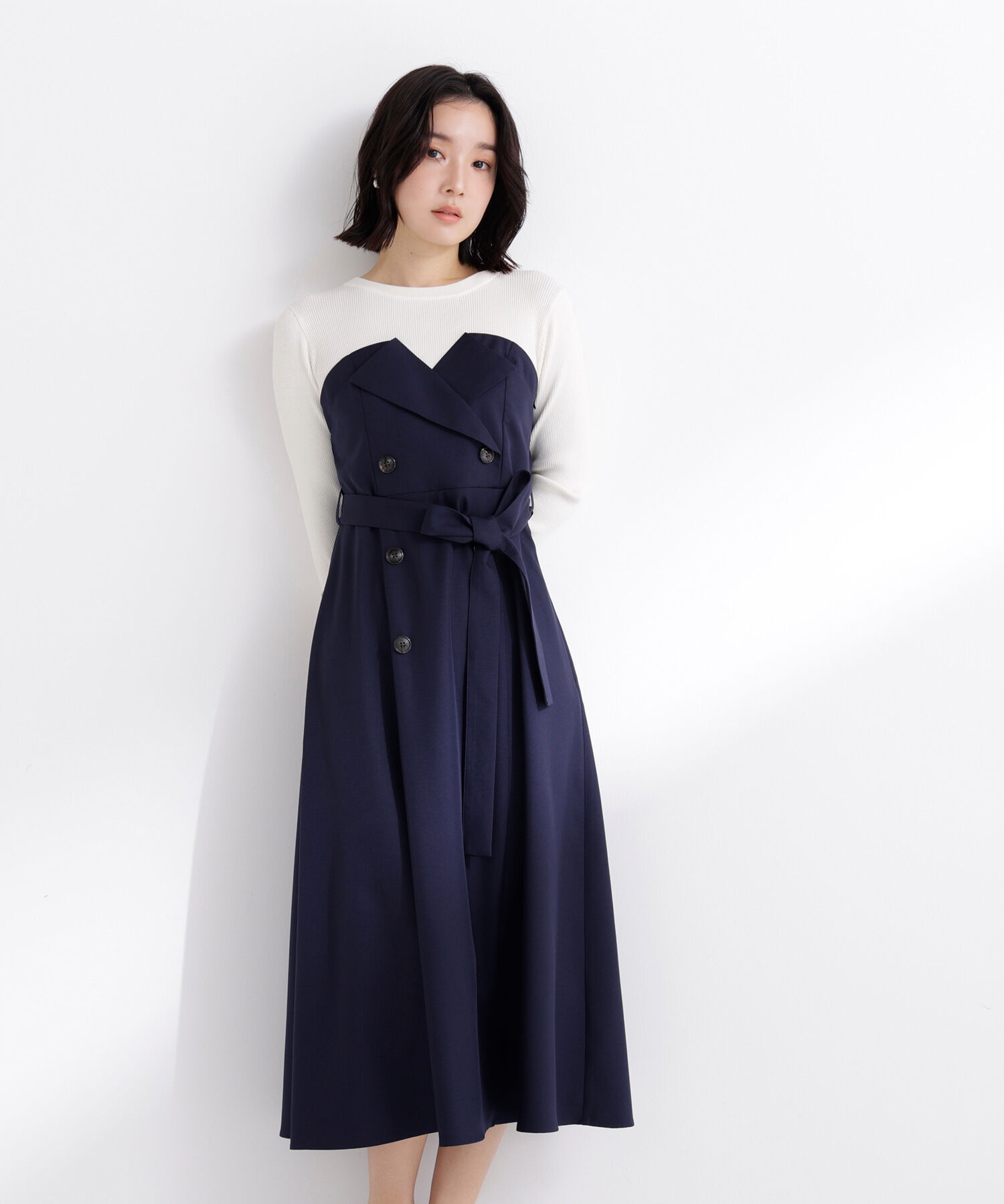  「トレンチディテールドッキングワンピース」|ワンピース|ネイビー