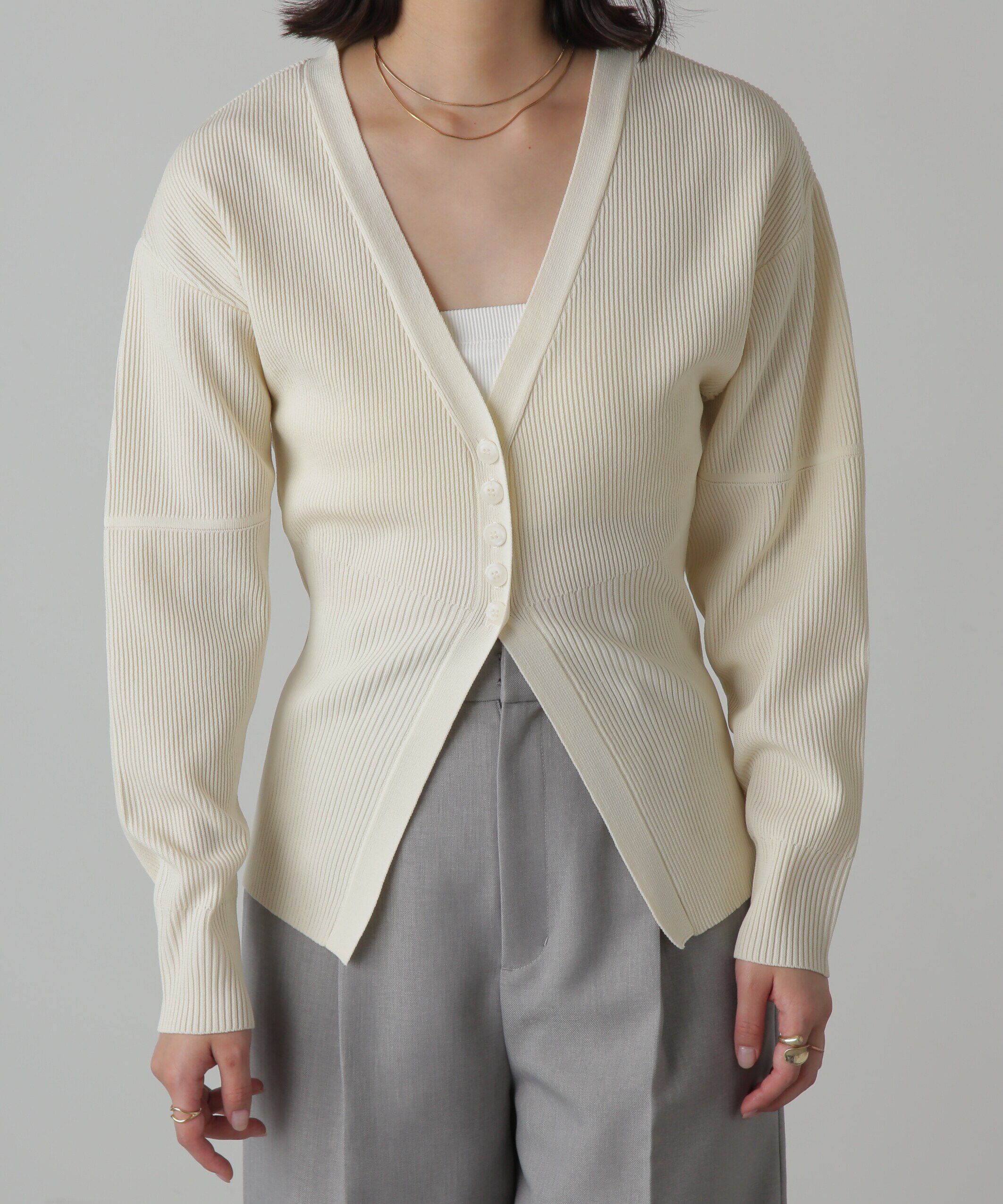 「ウエストシェイプリブニットカーディガン」|ニット・セーター|