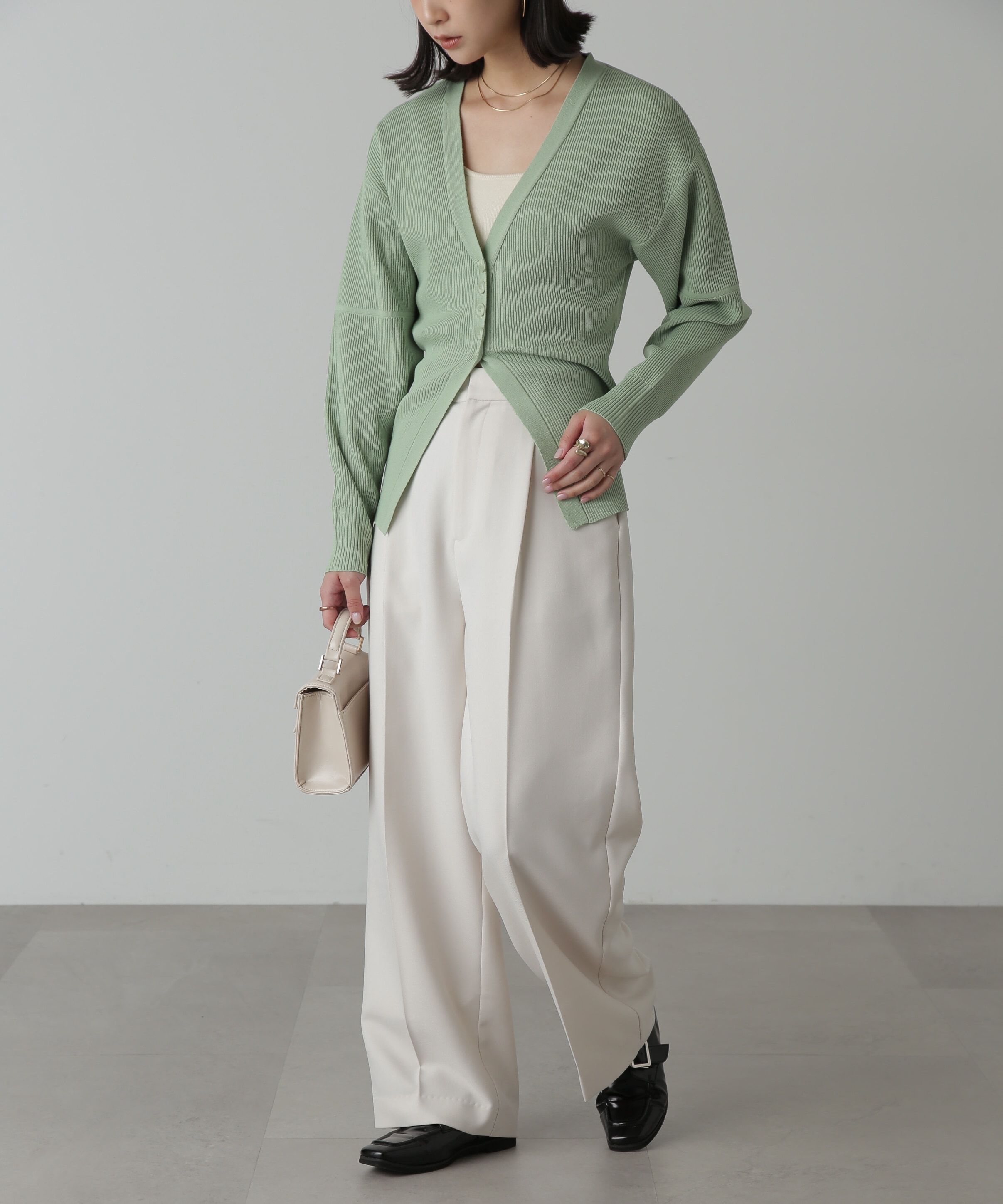  「ウエストシェイプリブニットカーディガン」|ニット・セーター|