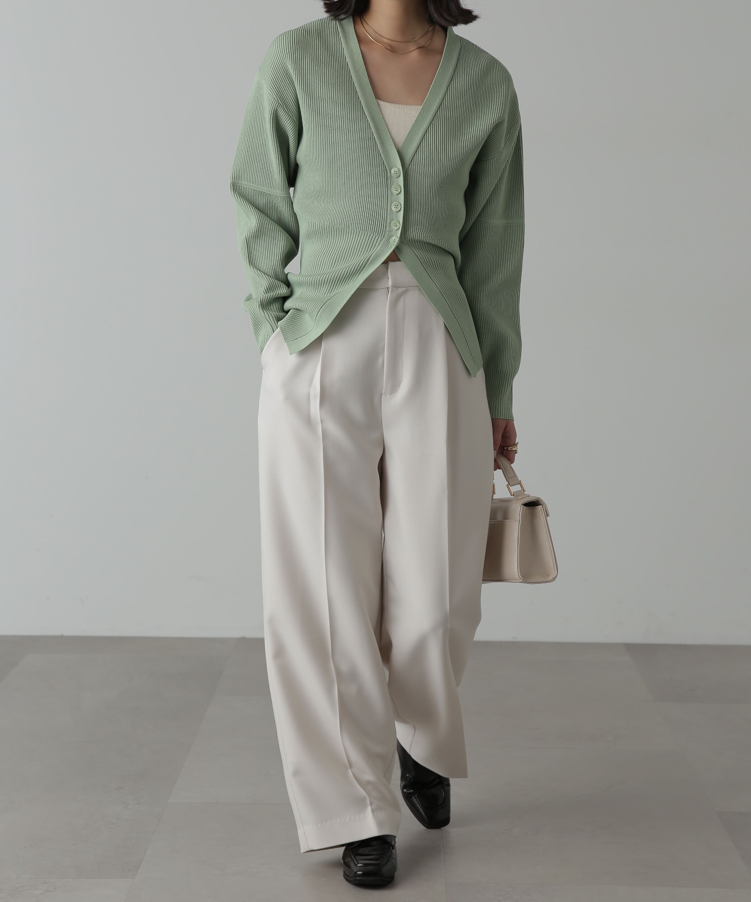  「ウエストシェイプリブニットカーディガン」|ニット・セーター|