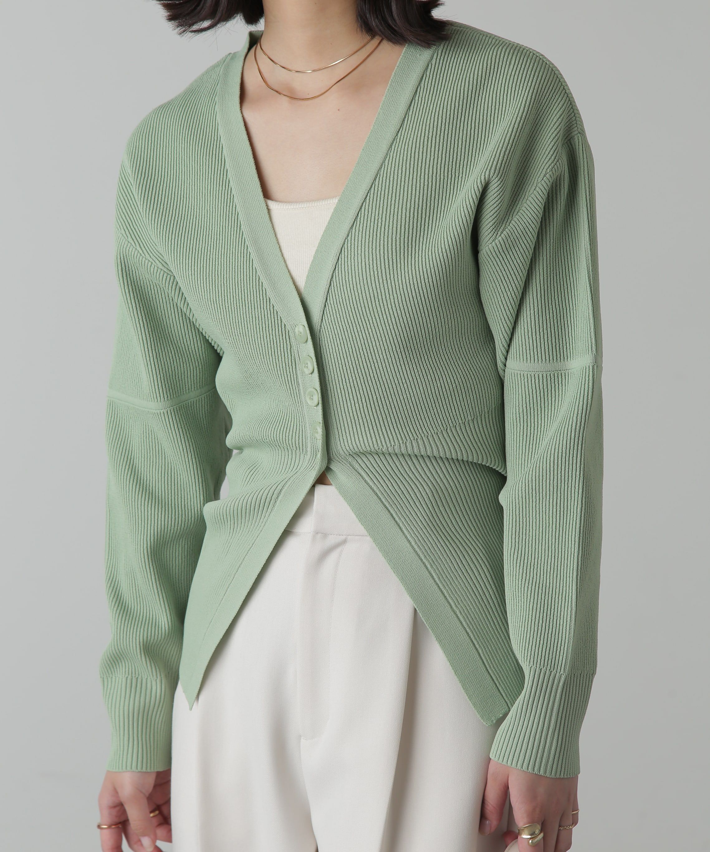  「ウエストシェイプリブニットカーディガン」|ニット・セーター|