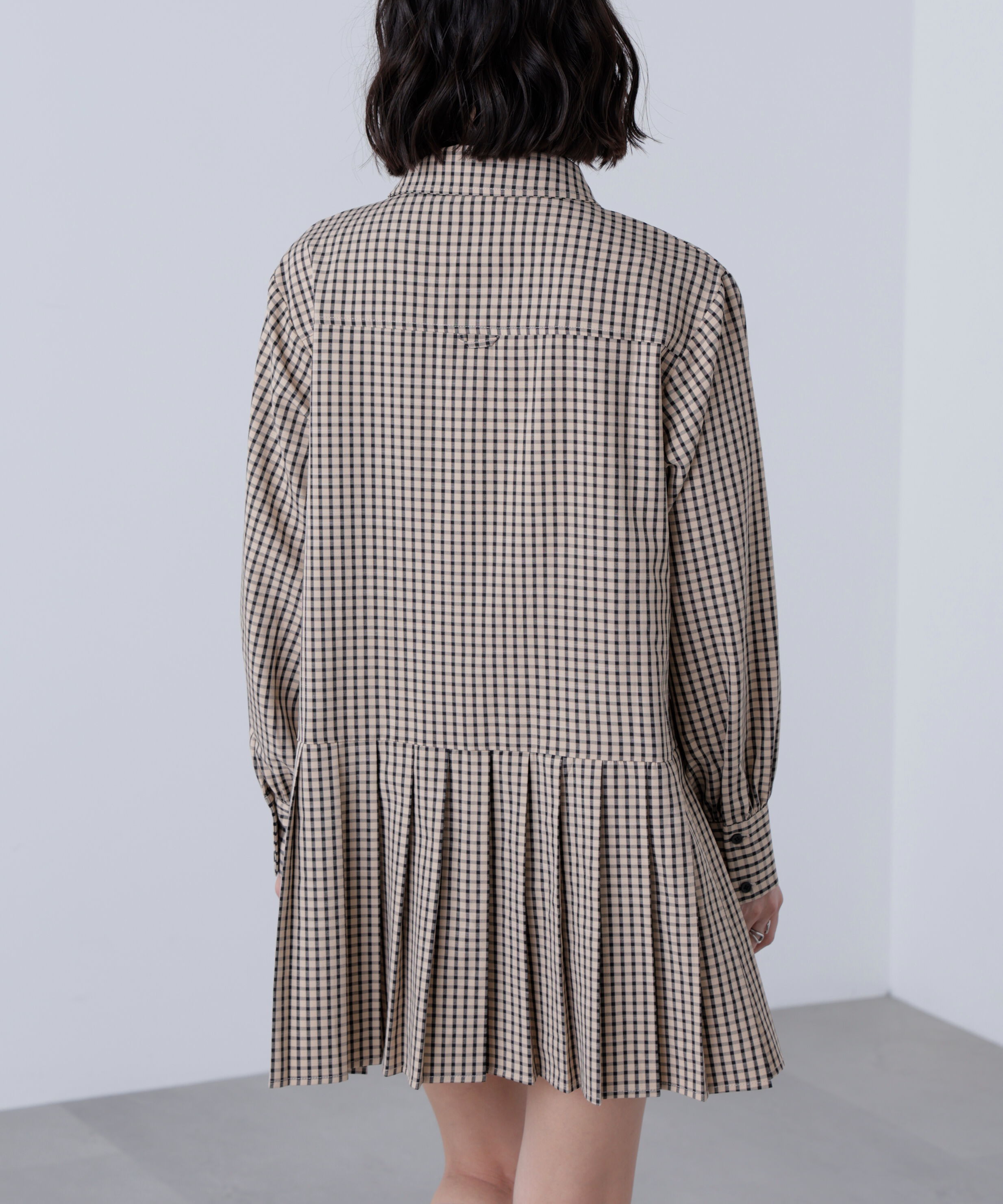  「プリーツシャツロングスリーブミニワンピース」|ワンピース|