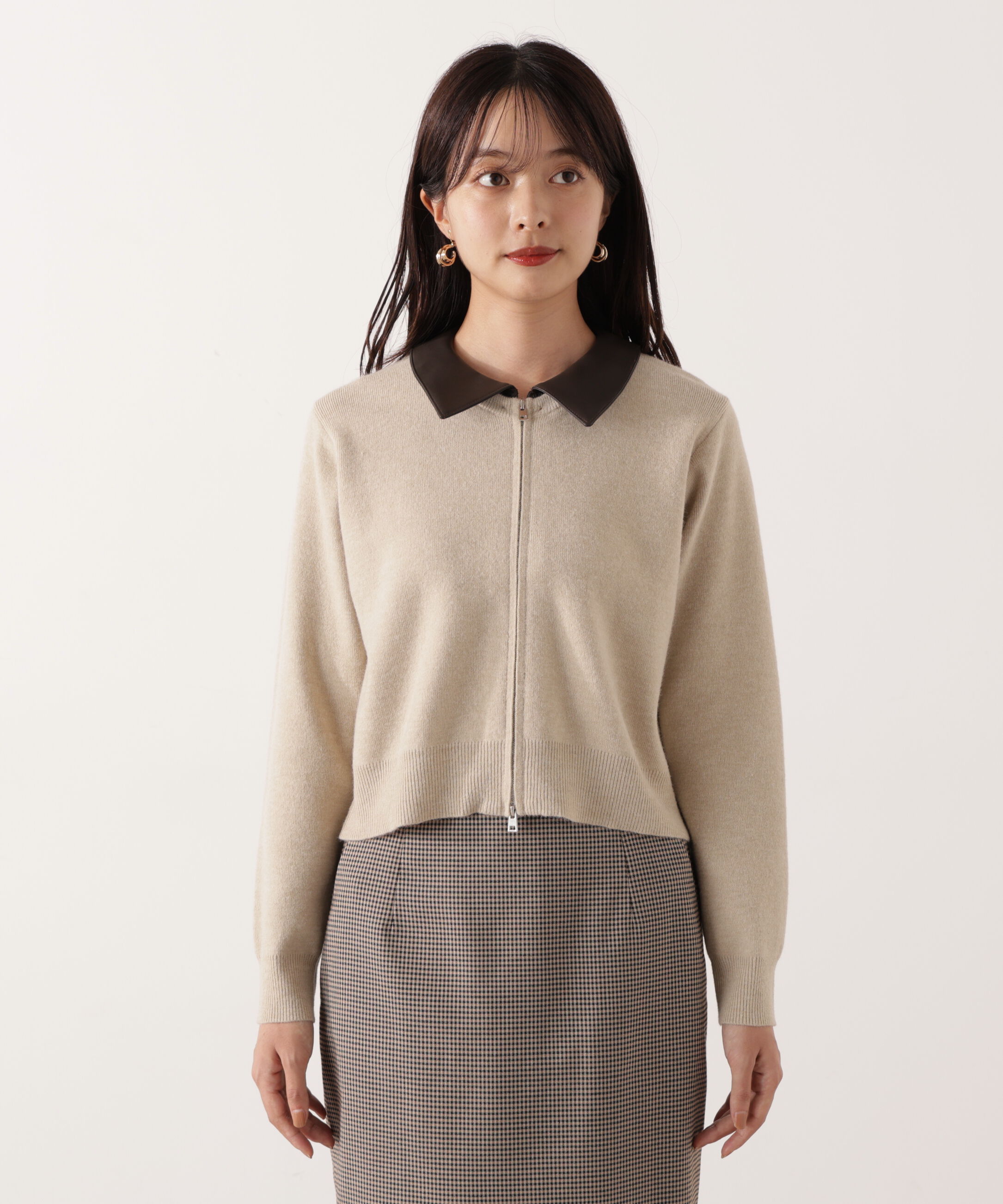 PROPORTION BODY DRESSING「合皮カラー取り外しZIPニット 25AW」|ニット・セーター|