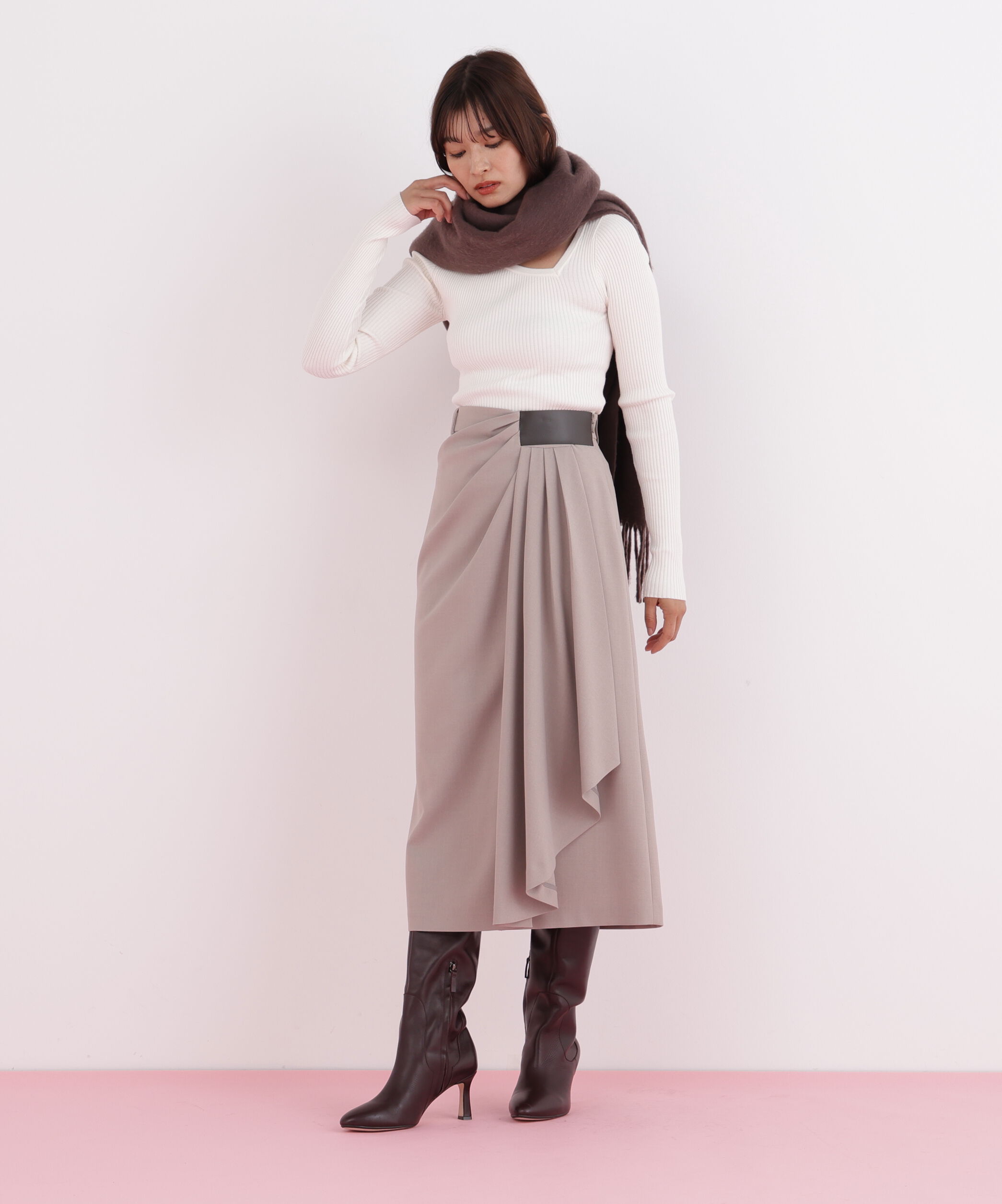  「アシンメトリーネックニットプルオーバー」|ニット・セーター|