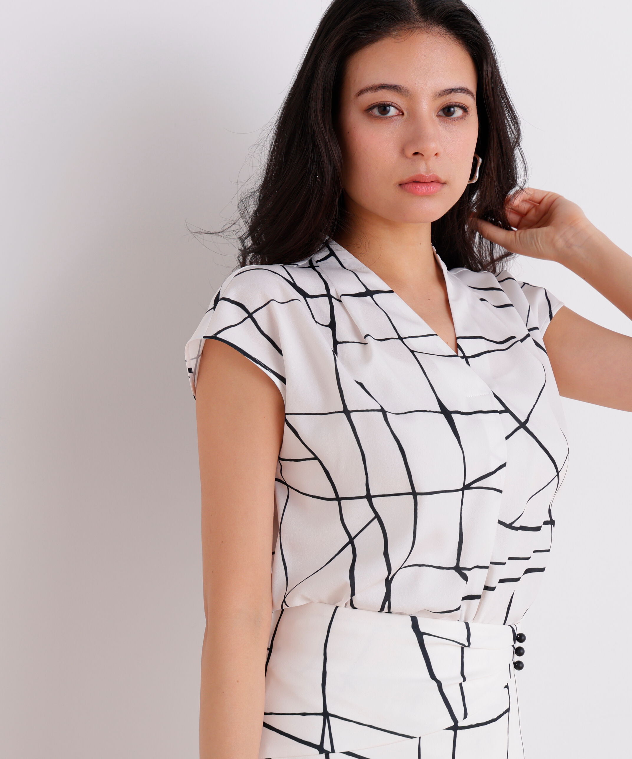  「ラインプリントタックブラウス」|シャツ・ブラウス|