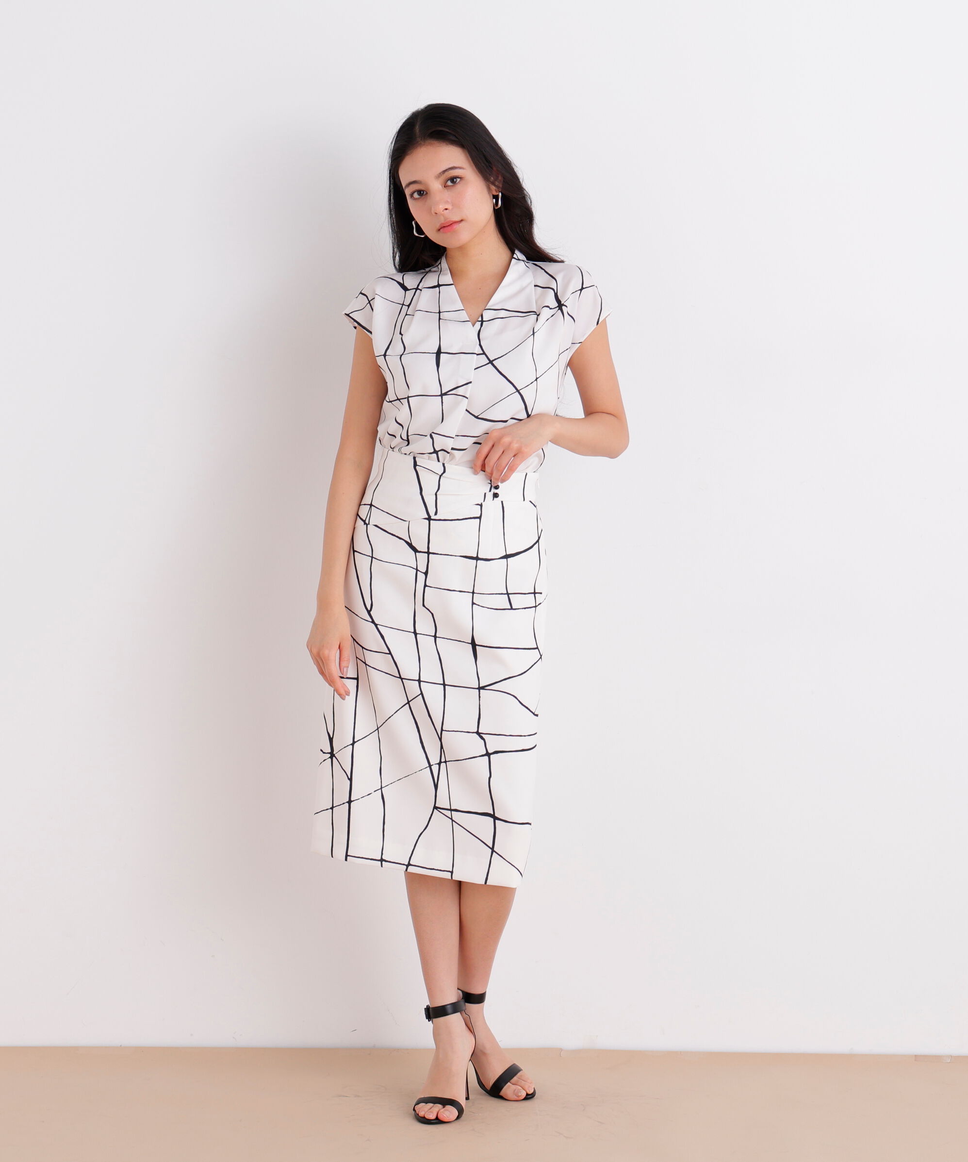  「ラインプリントタックブラウス」|シャツ・ブラウス|