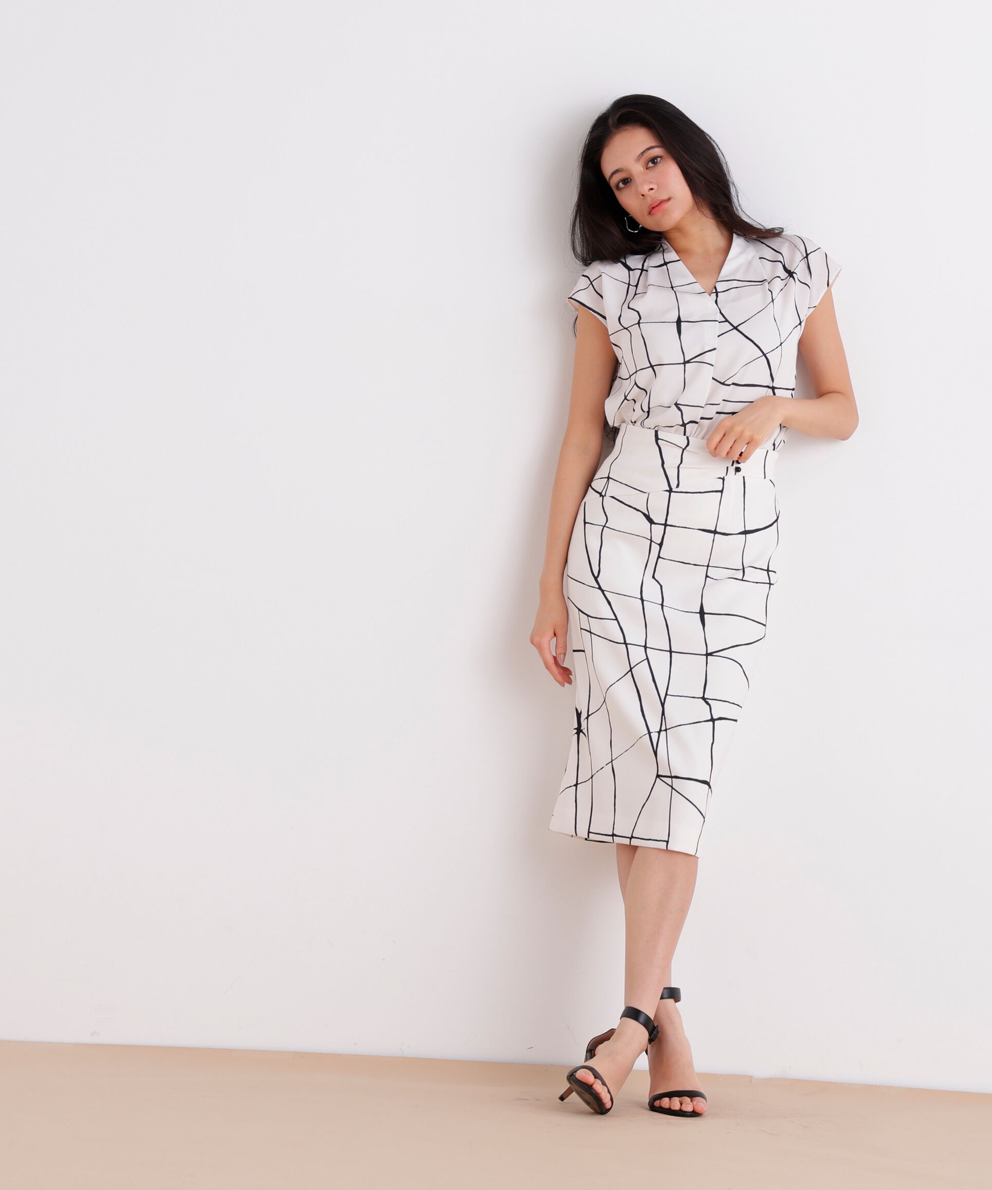  「ラインプリントタックブラウス」|シャツ・ブラウス|