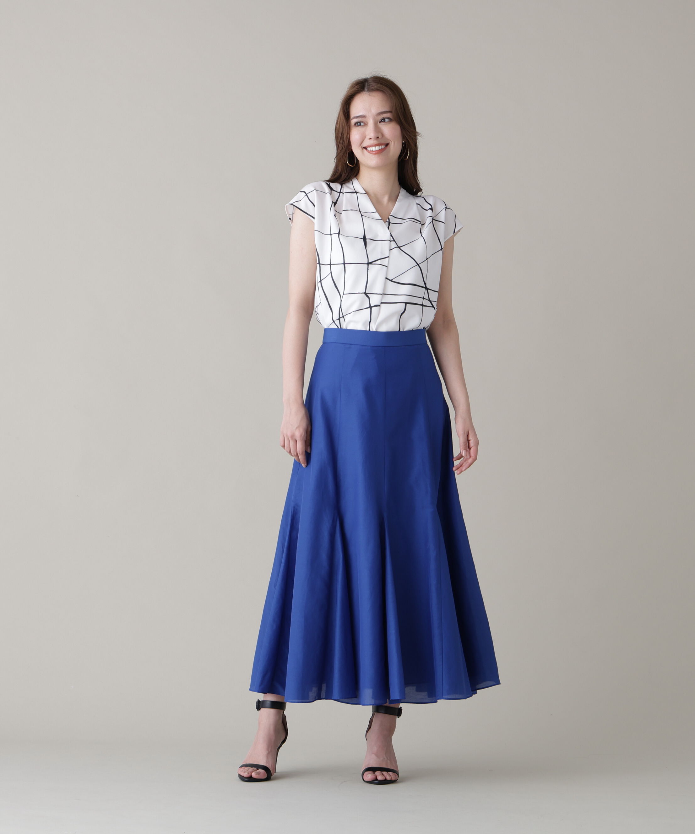  「ラインプリントタックブラウス」|シャツ・ブラウス|