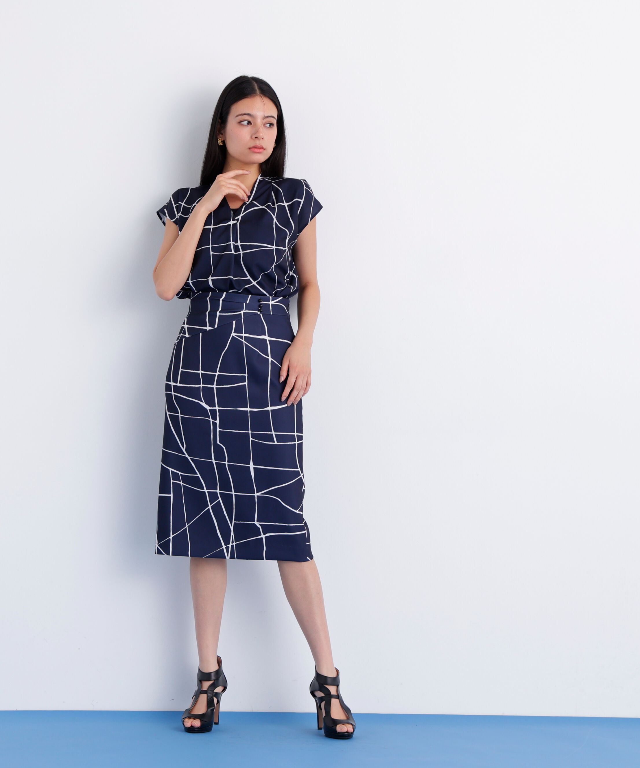  「ラインプリントタックブラウス」|シャツ・ブラウス|