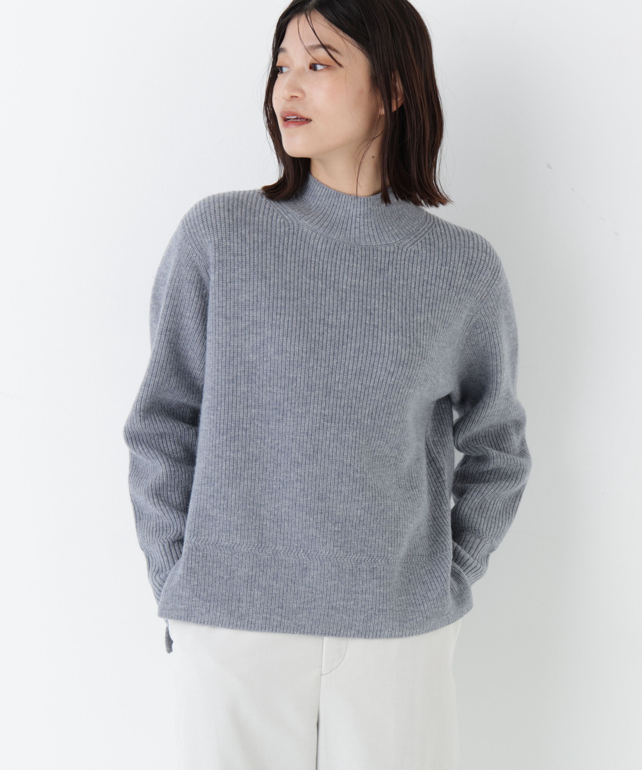  「◆ウールハイネック片畦プルオーバー」|ニット・セーター|グレー