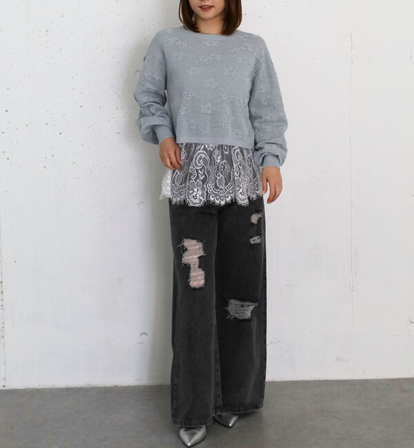 archives「透かし編み花柄ニットプルオーバー」|ニット・セーター|