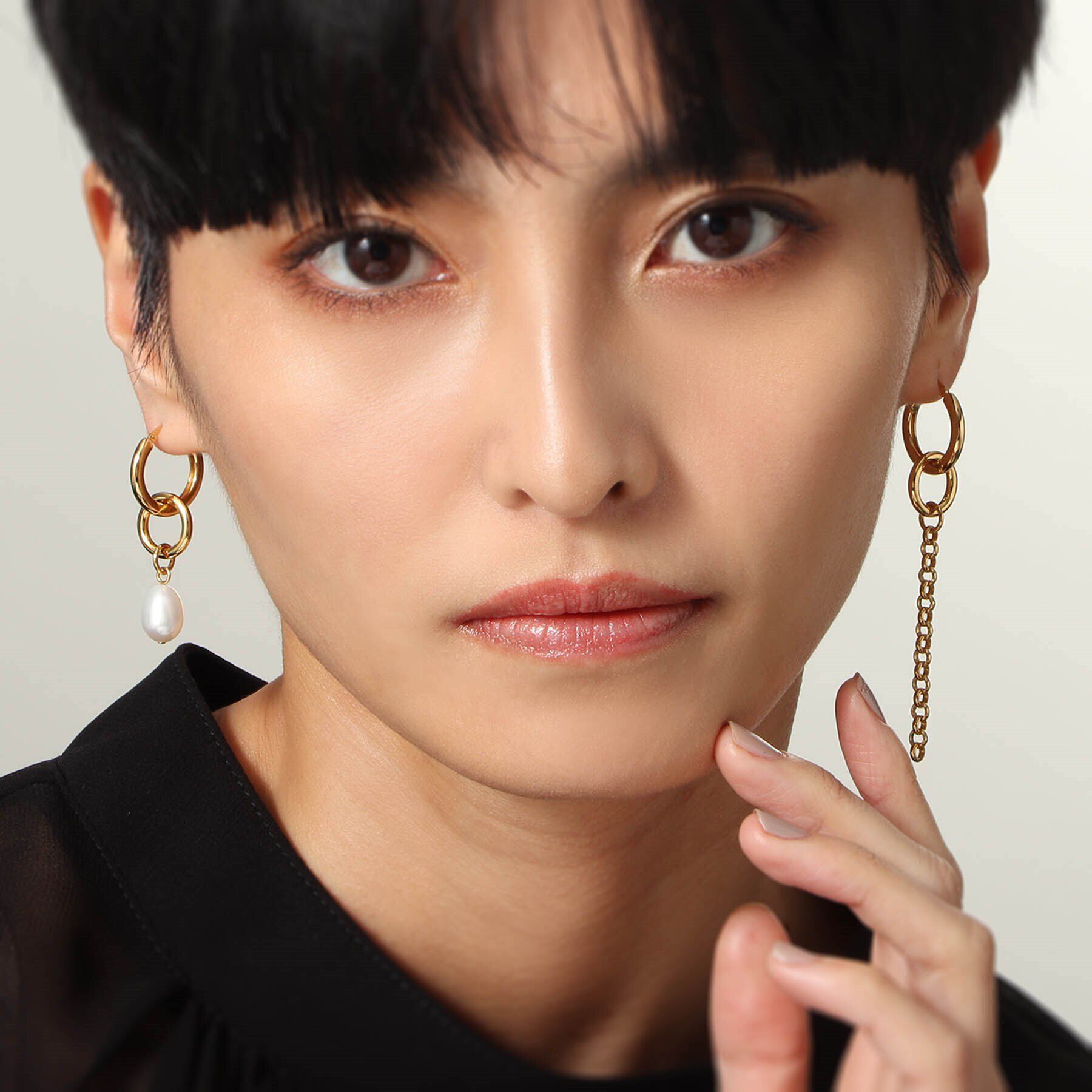 COCOSHNIK ONKITSCH「シルバー フープピアス チェーンチャーム GP」|ピアス|