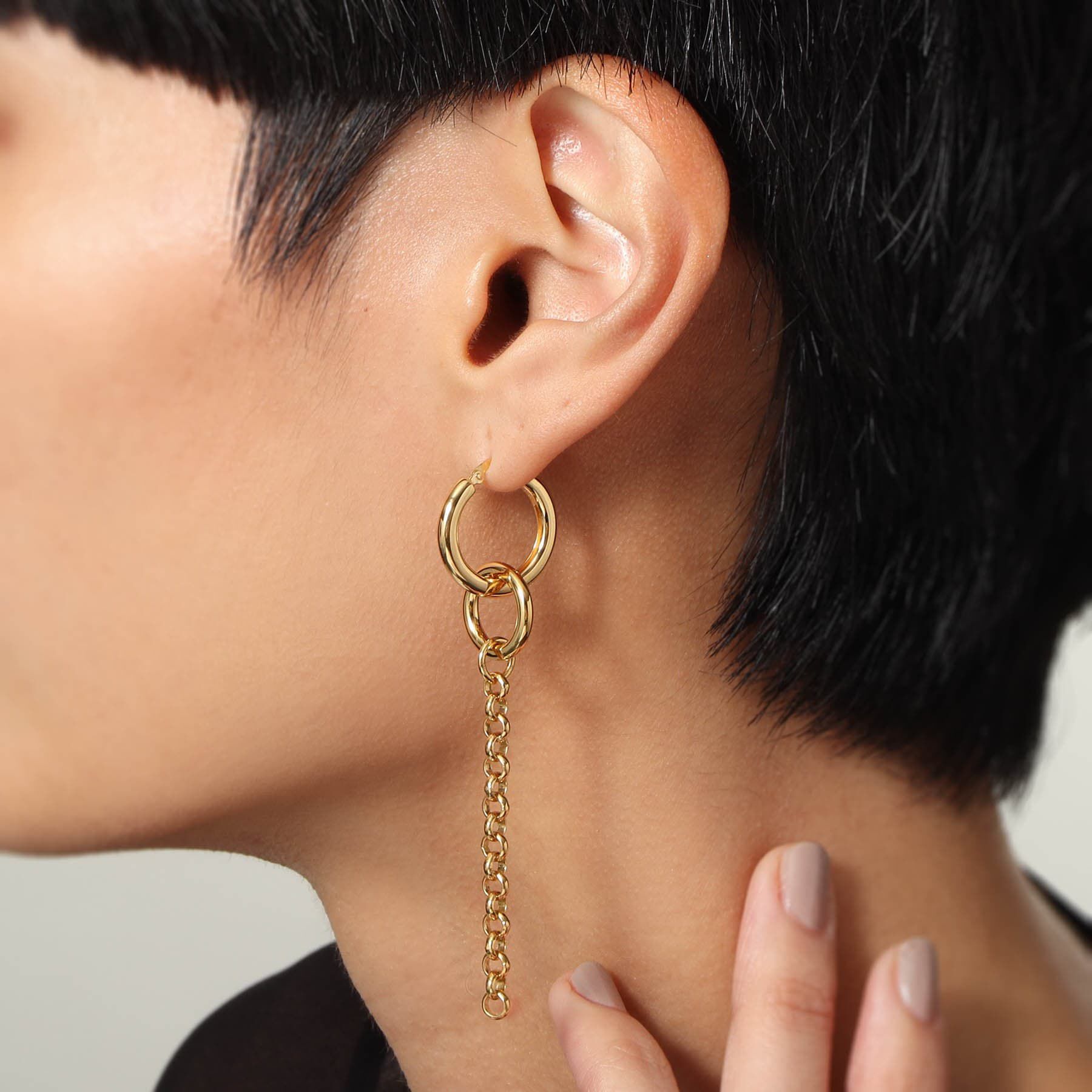 COCOSHNIK ONKITSCH「シルバー フープピアス チェーンチャーム GP」|ピアス|