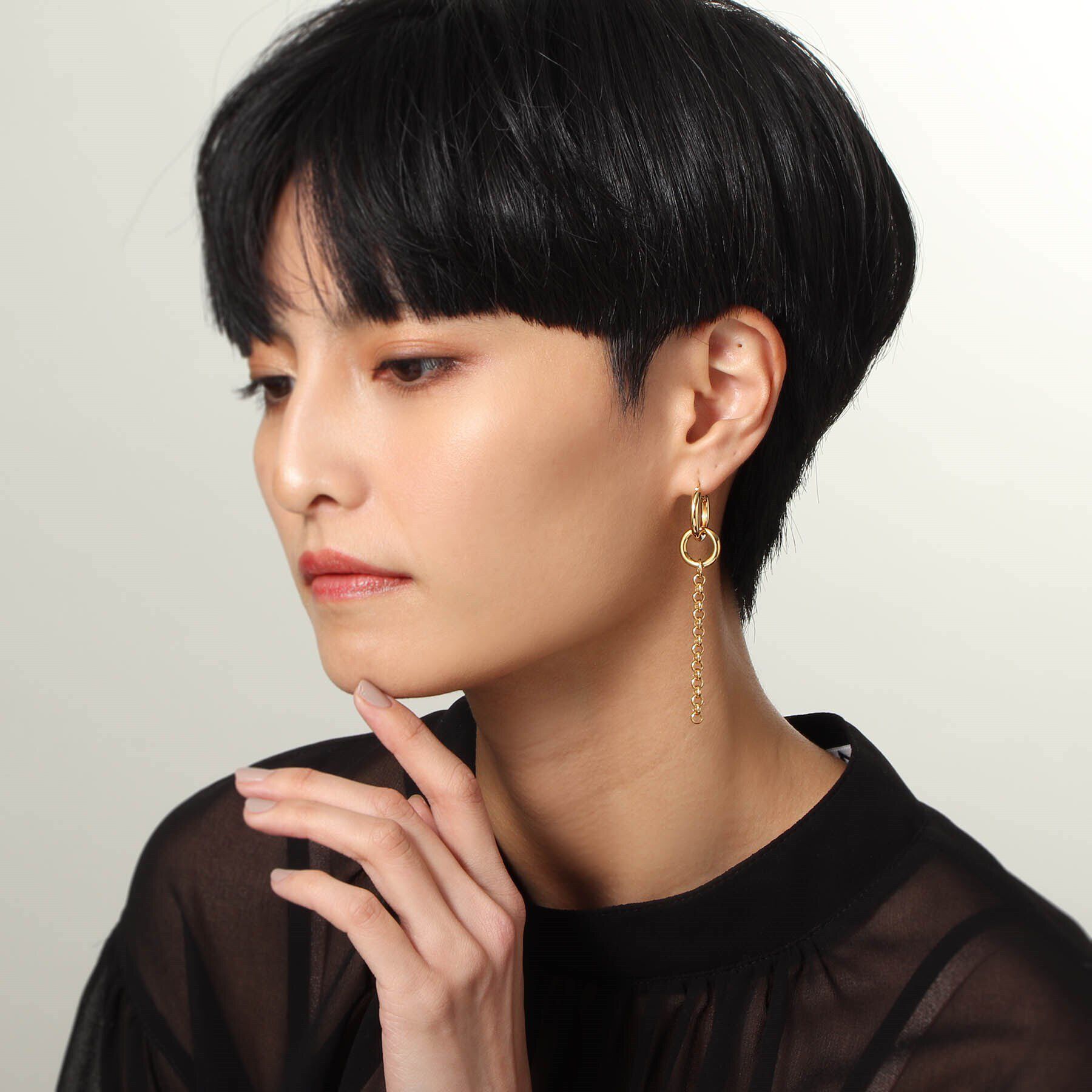 COCOSHNIK ONKITSCH「シルバー フープピアス チェーンチャーム GP」|ピアス|