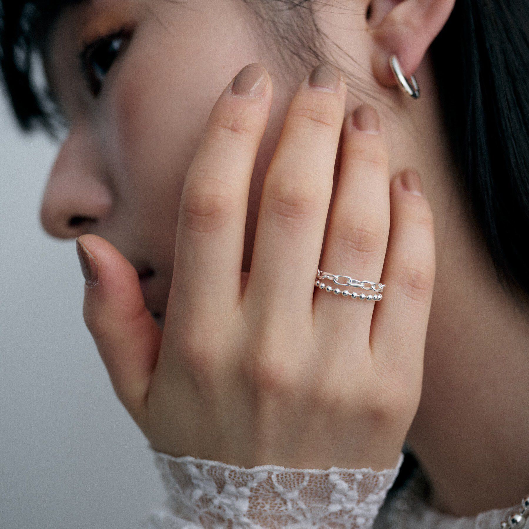 COCOSHNIK ONKITSCH「シルバー ダブルチェーンリング ケーブル・ボールチェーン」|リング|