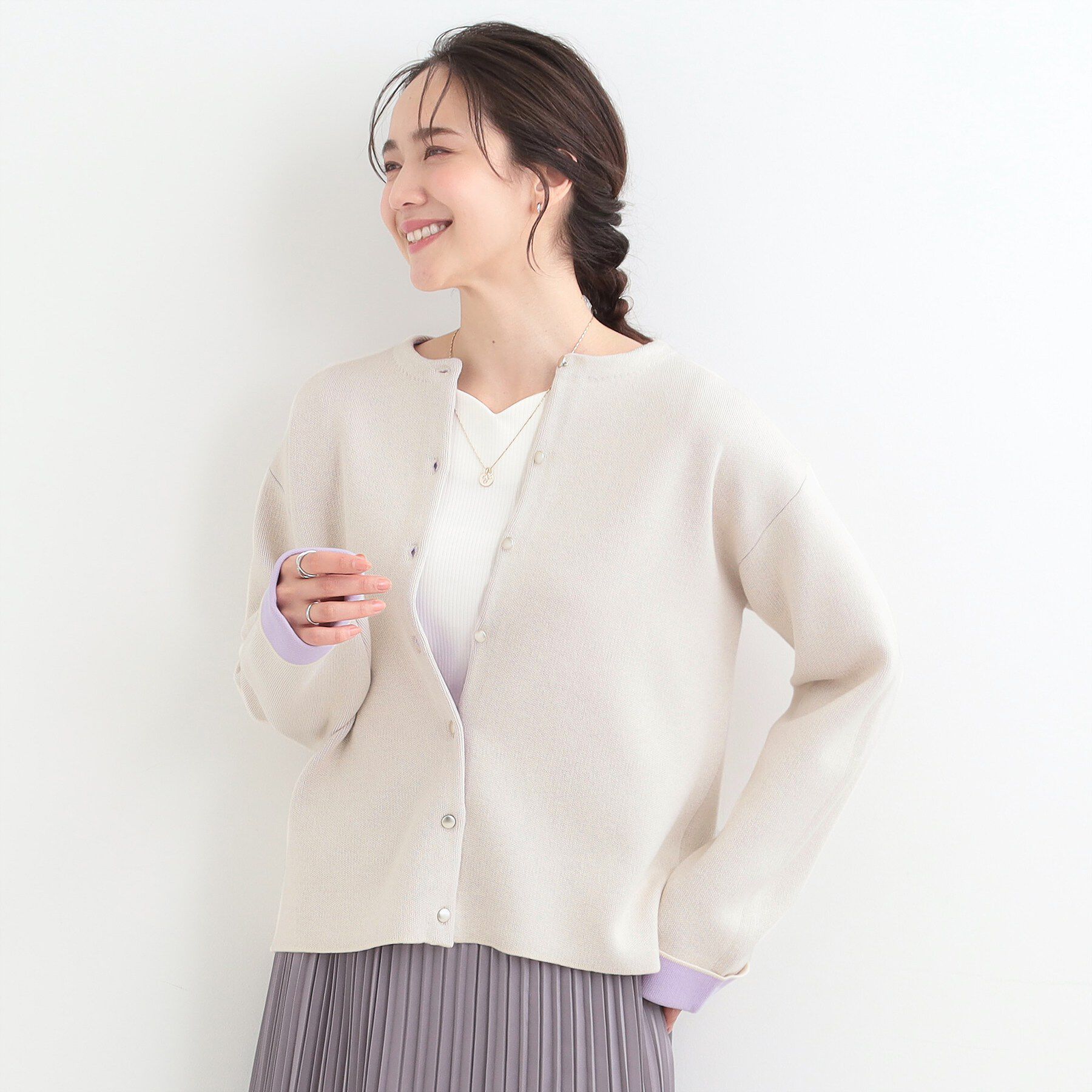 SHOO･LA･RUE「【洗濯機可/S-LL】明るい春カラー　品良くきまる 配色カーディガン」|カーディガン|