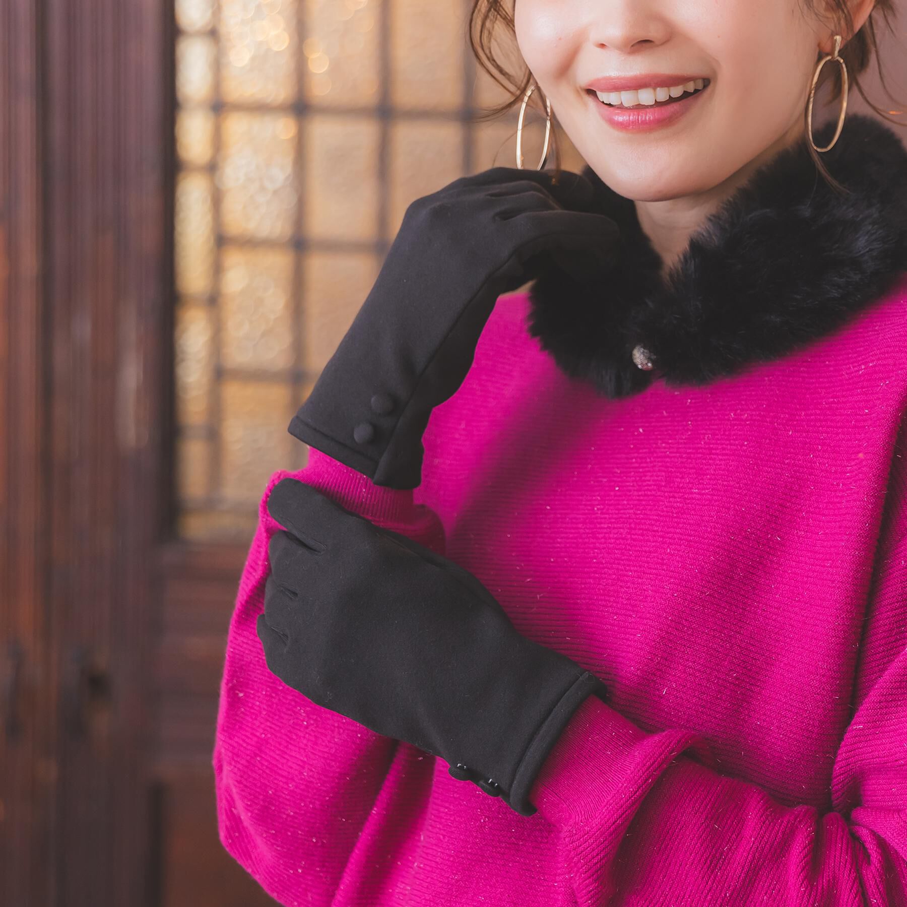 ITS&rsquo;DEMO「【手洗い可】くるみ釦グローブ」|手袋|