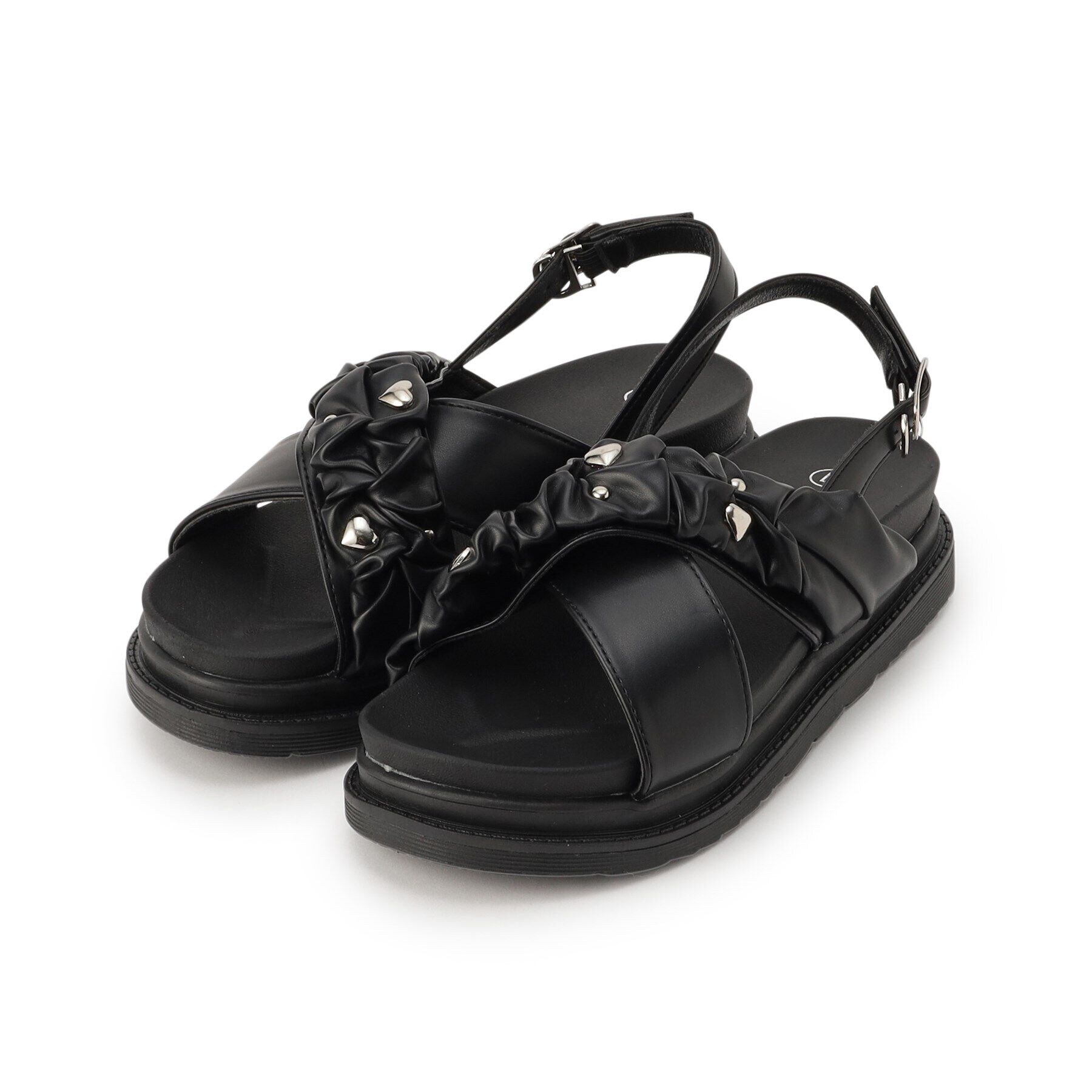 csT&P「厚底ハートスタッズスポサン」|サンダル|ﾌﾞﾗｯｸ(019)