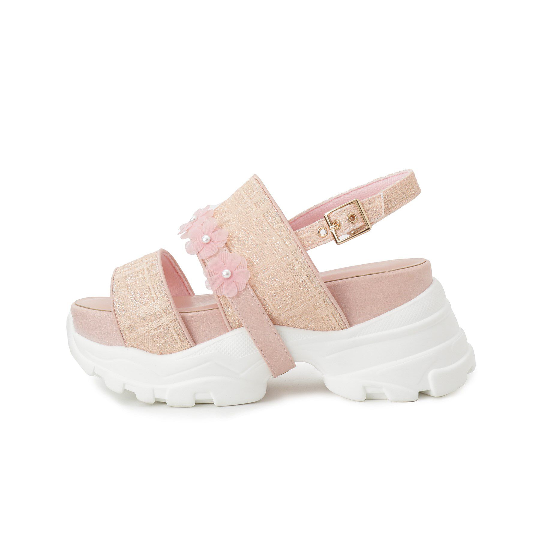 ESPERANZA「ツイード風フラワーベルトスポサン」|サンダル|