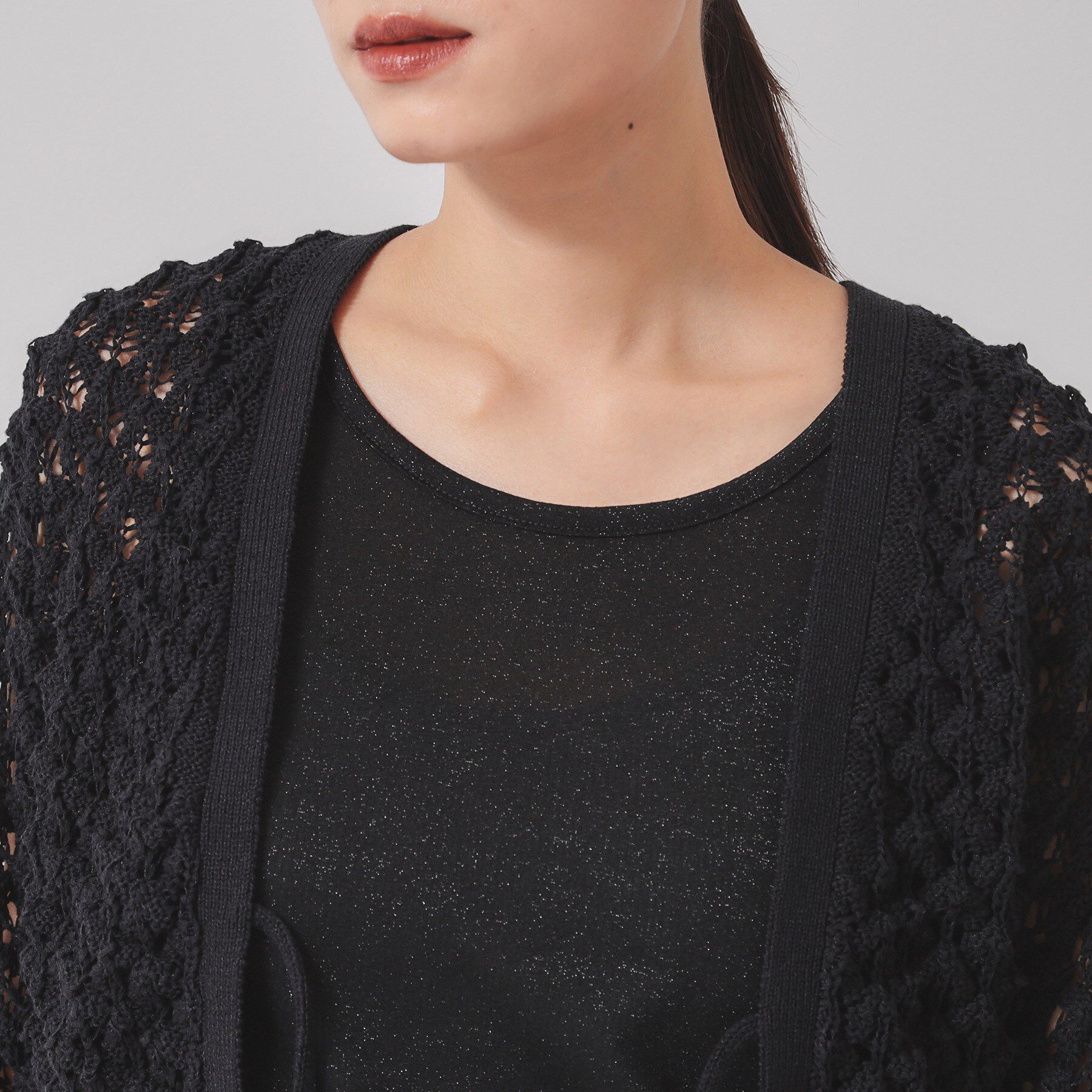 SunaUna「【透かし編み／ラメ入り】ドルマンスリーブボレロ」|カーディガン|