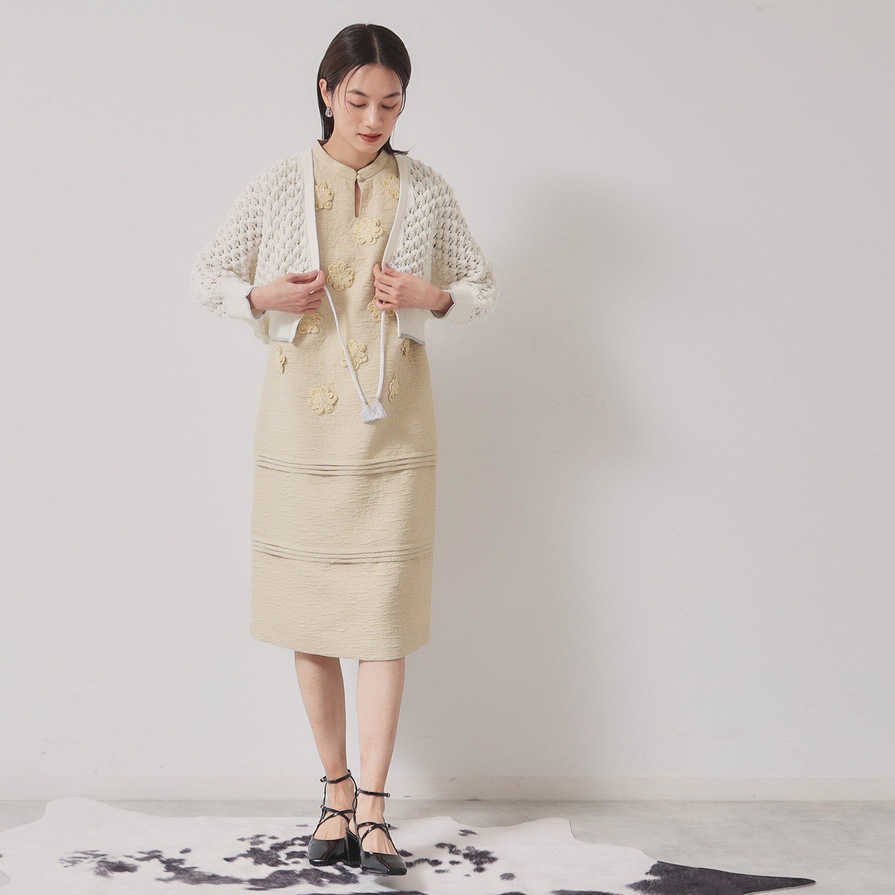 SunaUna「【透かし編み／ラメ入り】ドルマンスリーブボレロ」|カーディガン|