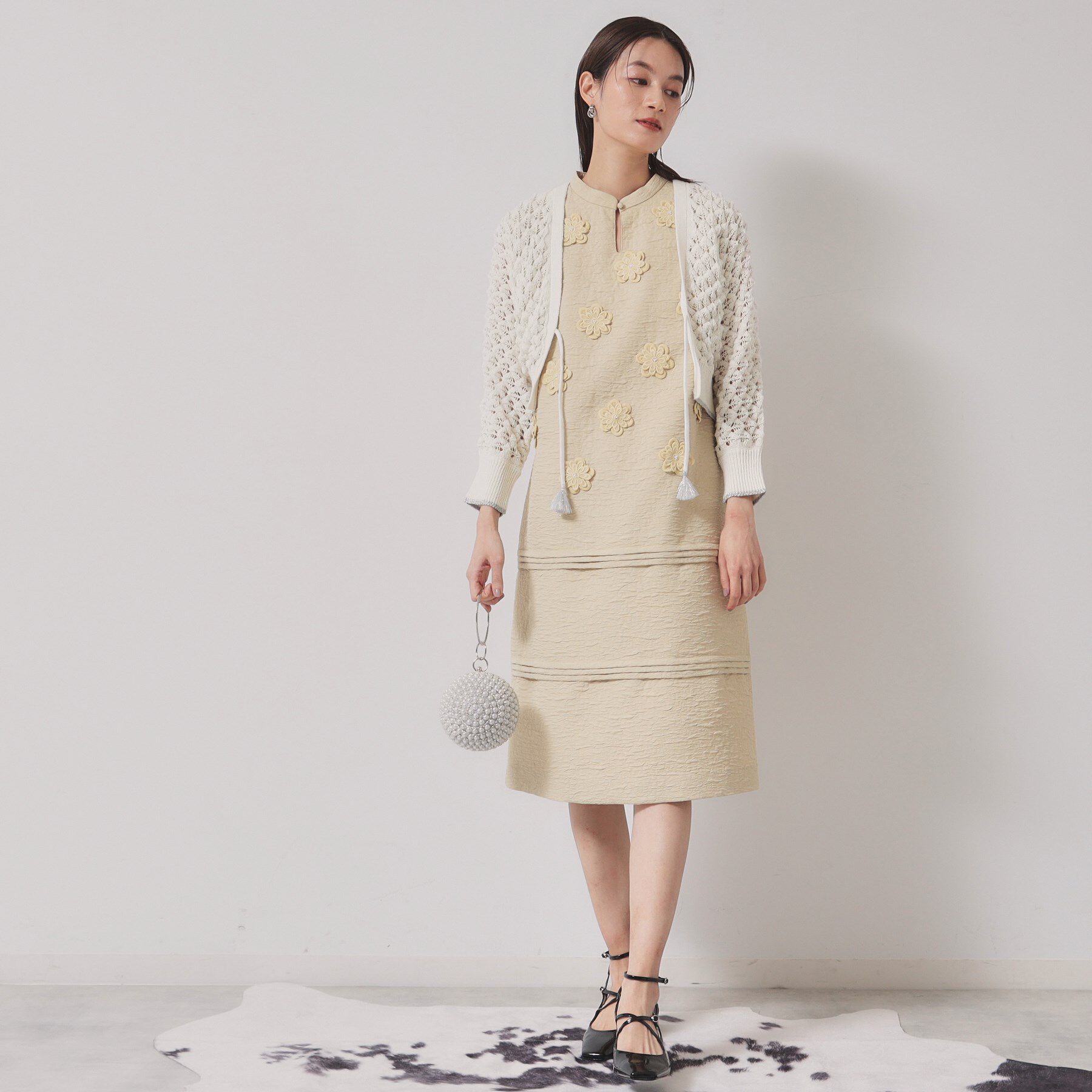 SunaUna「【透かし編み／ラメ入り】ドルマンスリーブボレロ」|カーディガン|