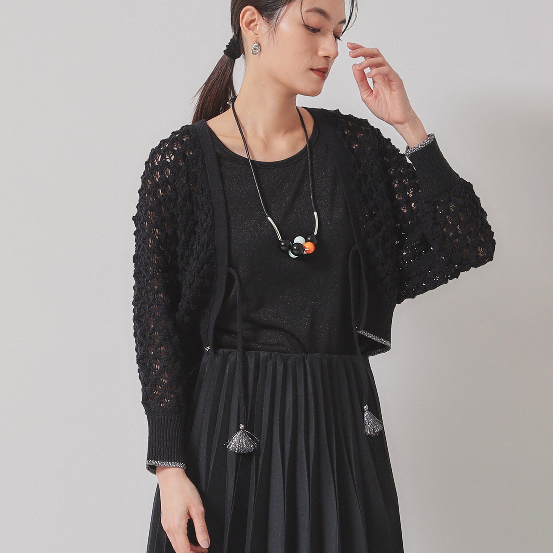 SunaUna「【透かし編み／ラメ入り】ドルマンスリーブボレロ」|カーディガン|