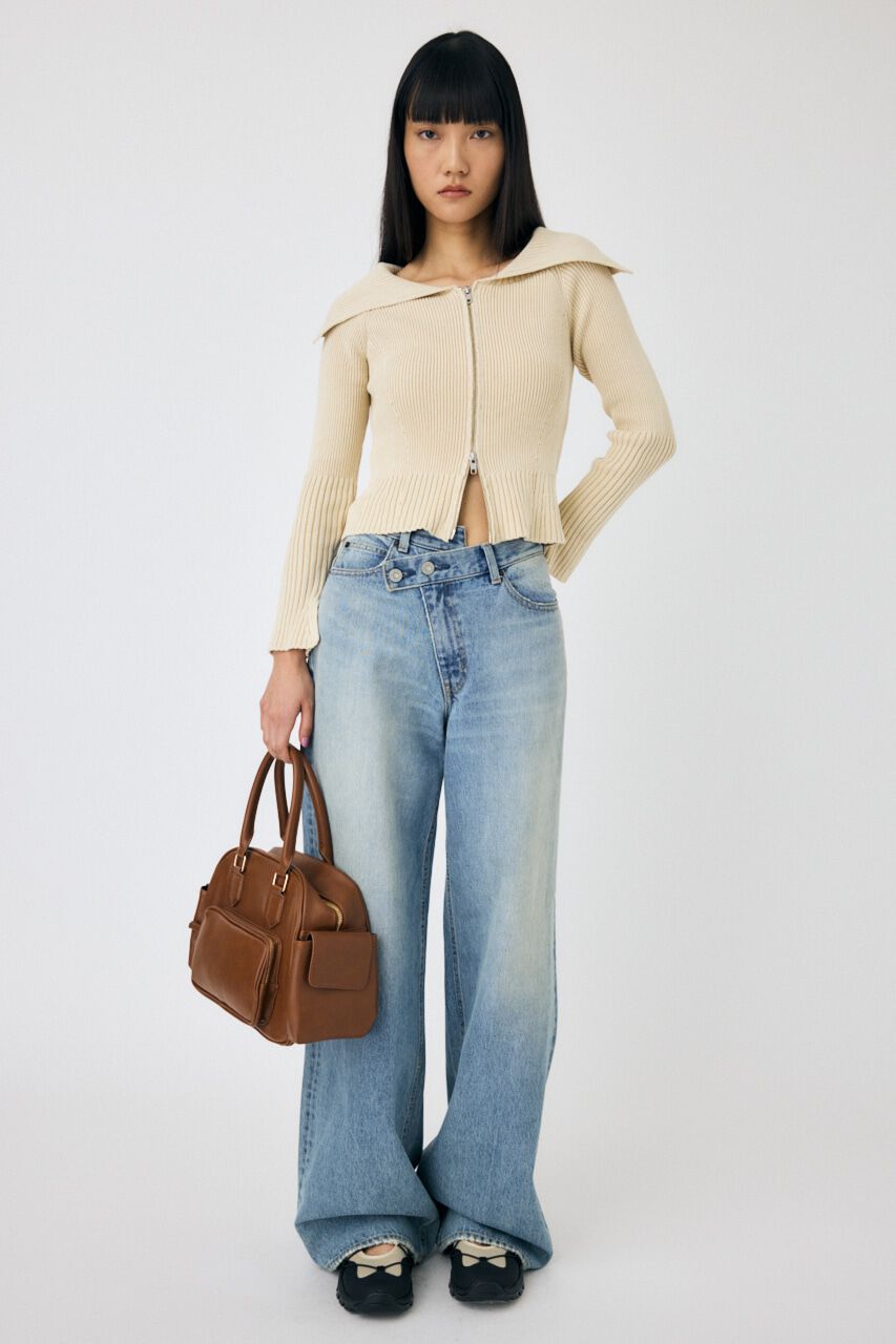 MOUSSY「BIG COLLAR ZIP UP ニットトップス」|ニット・セーター|