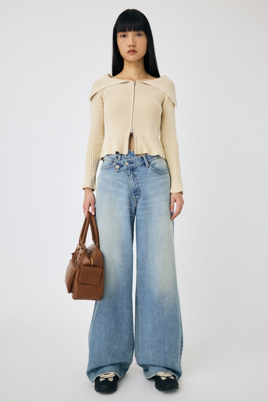 MOUSSY「BIG COLLAR ZIP UP ニットトップス」|ニット・セーター|