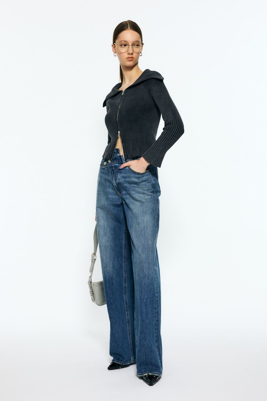 MOUSSY「BIG COLLAR ZIP UP ニットトップス」|ニット・セーター|