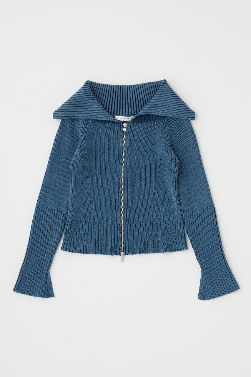 MOUSSY「BIG COLLAR ZIP UP ニットトップス」|ニット・セーター|