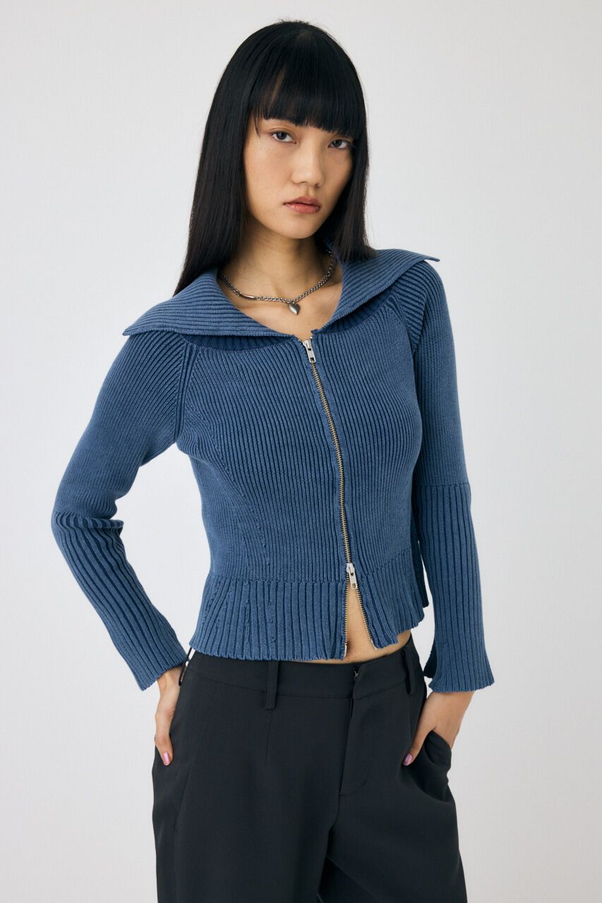 MOUSSY「BIG COLLAR ZIP UP ニットトップス」|ニット・セーター|