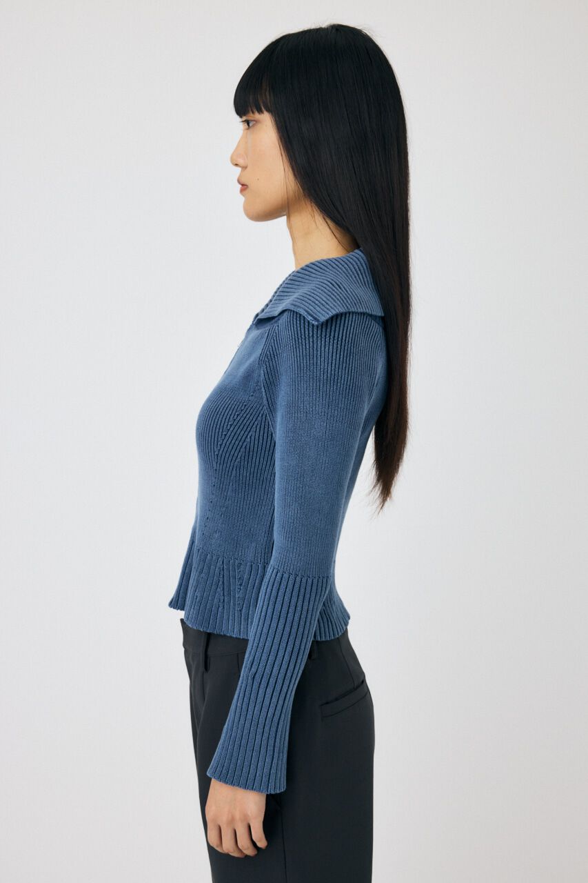 MOUSSY「BIG COLLAR ZIP UP ニットトップス」|ニット・セーター|