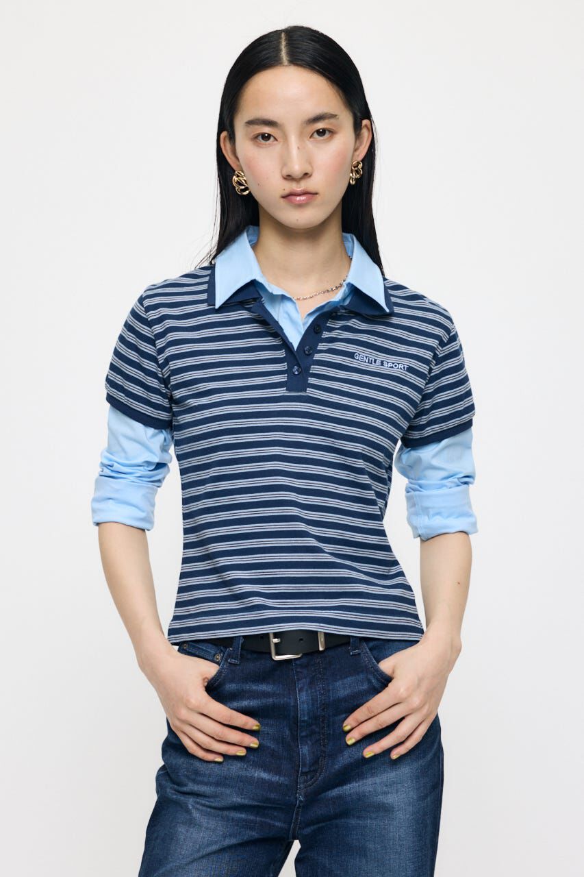 MOUSSY「SHIRT SLEEVE STRIPED POLO Tシャツ」|Tシャツ・カットソー|
