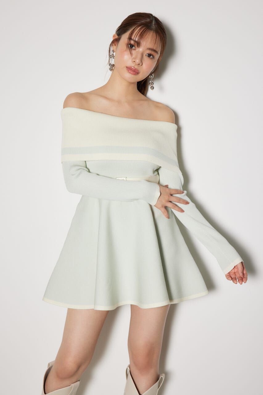 rienda「バイカラーオフショルフレアミニニットワンピース」|ワンピース|